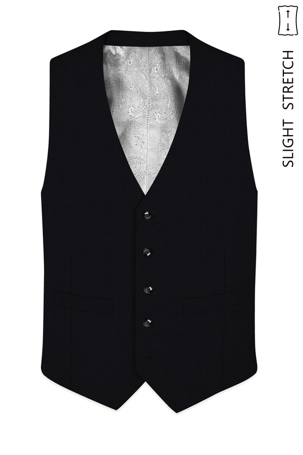 Obsidian-Jade Black Diamond Textured Wool Rich Slight Stretch Waistcoat