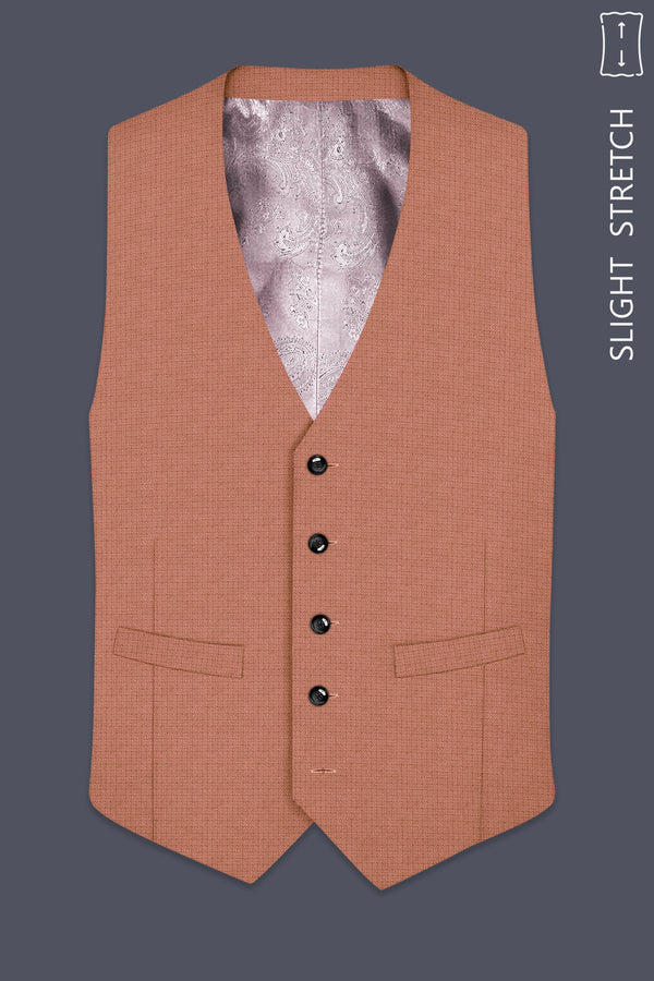 Terracotta-Salmon Brown Diamond Textured Wool Rich Slight Stretch Waistcoat
