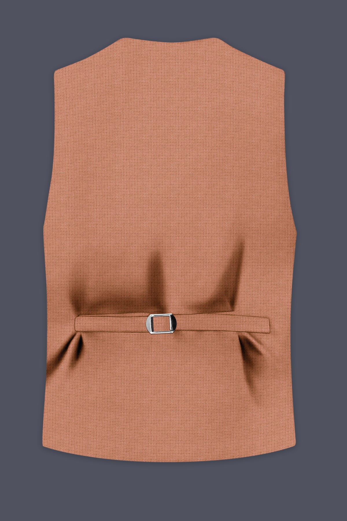 Terracotta-Salmon Brown Diamond Textured Wool Rich Slight Stretch Waistcoat