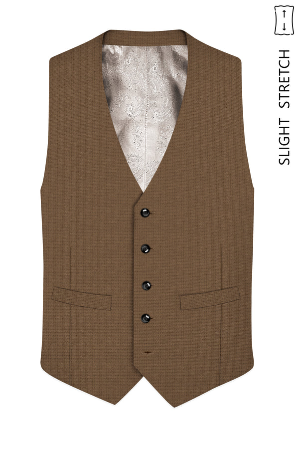 Cordovan-Mondo Brown Diamond Textured Wool Rich Slight Stretch Waistcoat