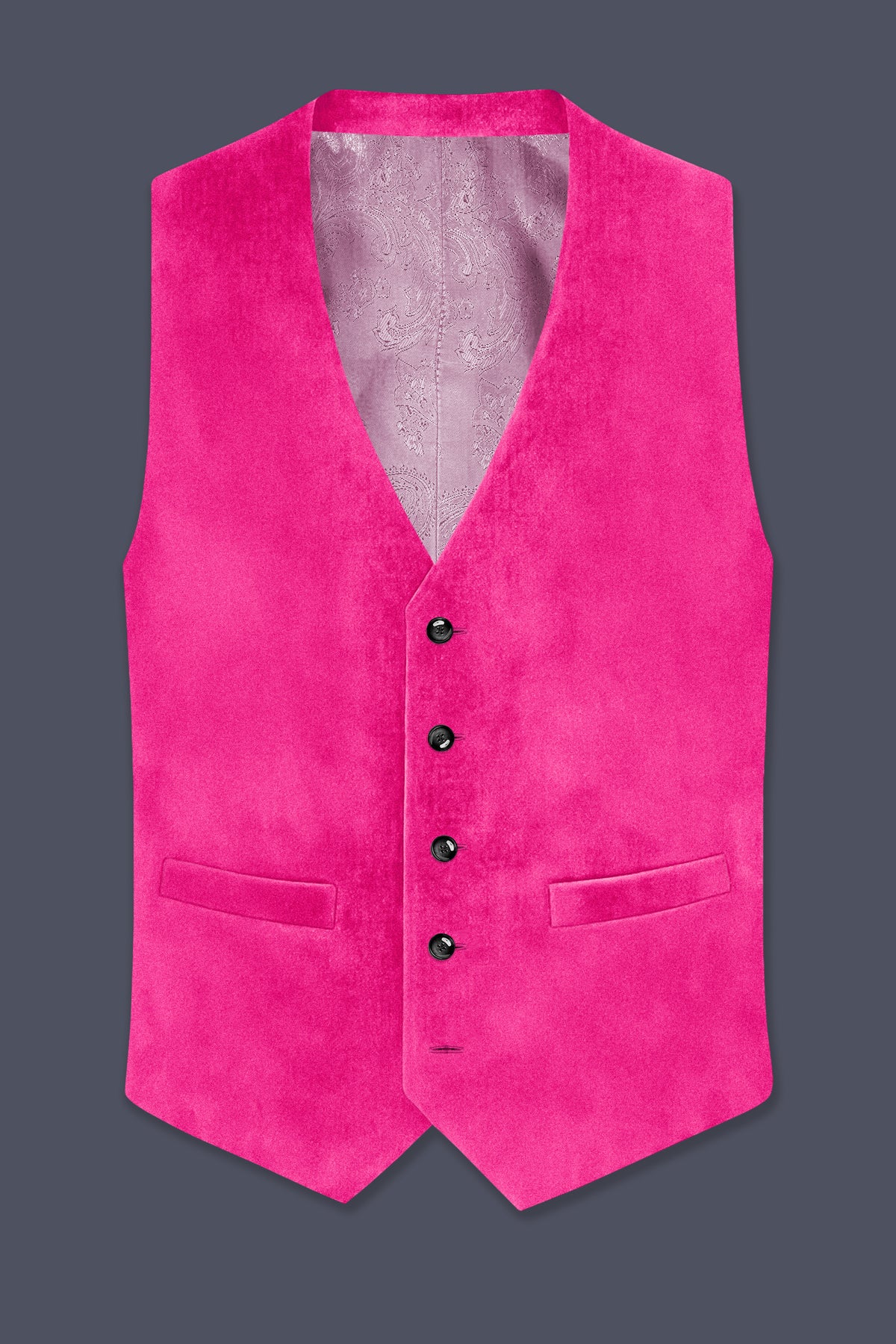 Roselle-Cerise Pink Velvet Waistcoat