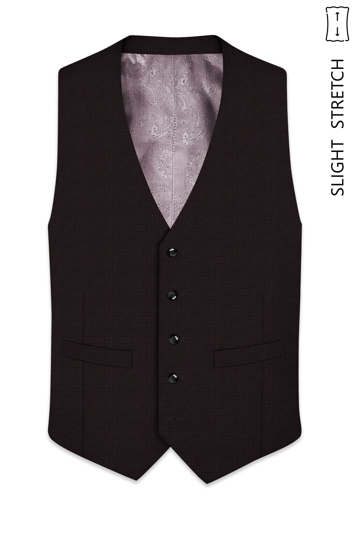 Regency-Cocoa Brown Diamond Textured Wool Rich Slight Stretch Waistcoat