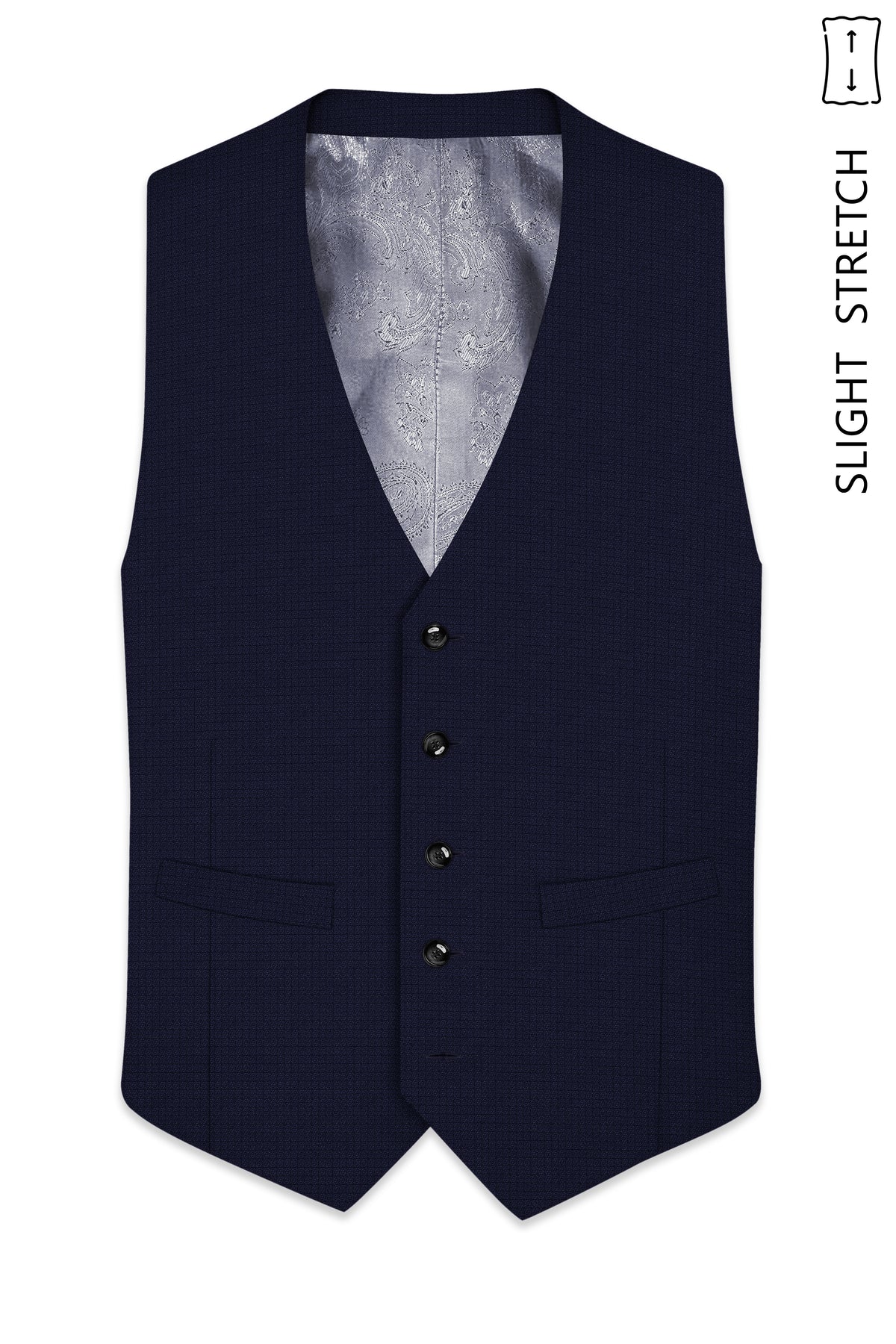 Nocturne-Mirage Navy Diamond Textured Wool Rich Slight Stretch Waistcoat
