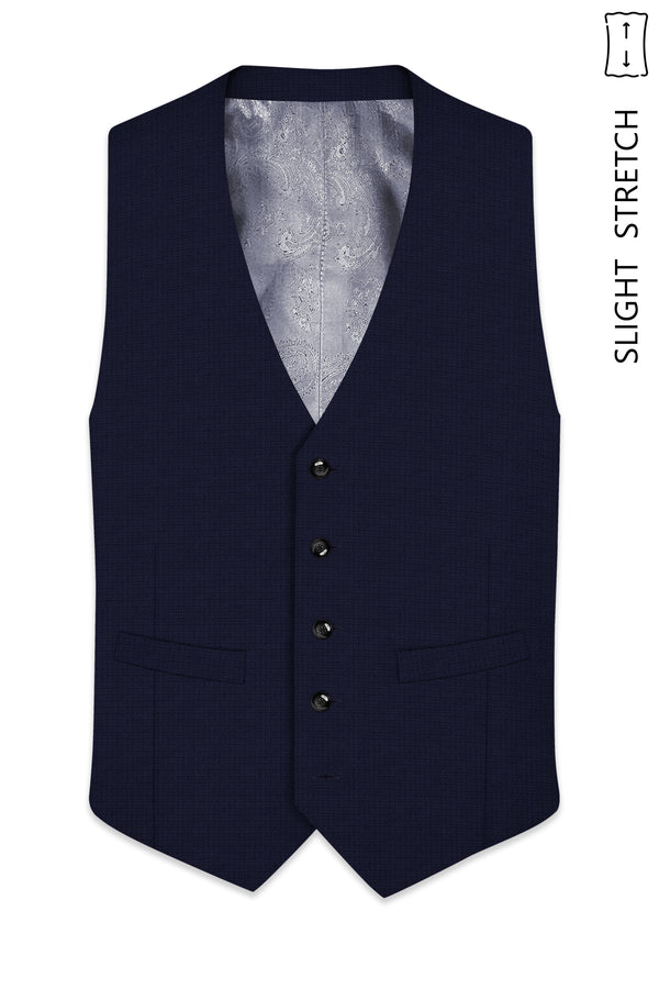 Nocturne-Mirage Navy Diamond Textured Wool Rich Slight Stretch Waistcoat