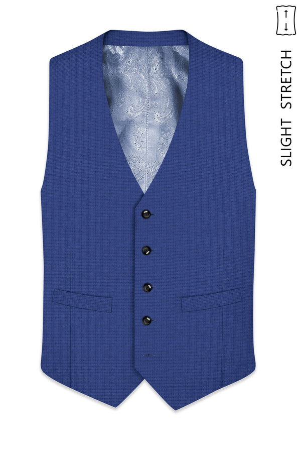 Aurelio-Chambray Blue Diamond Textured Wool Rich Slight Stretch Waistcoat