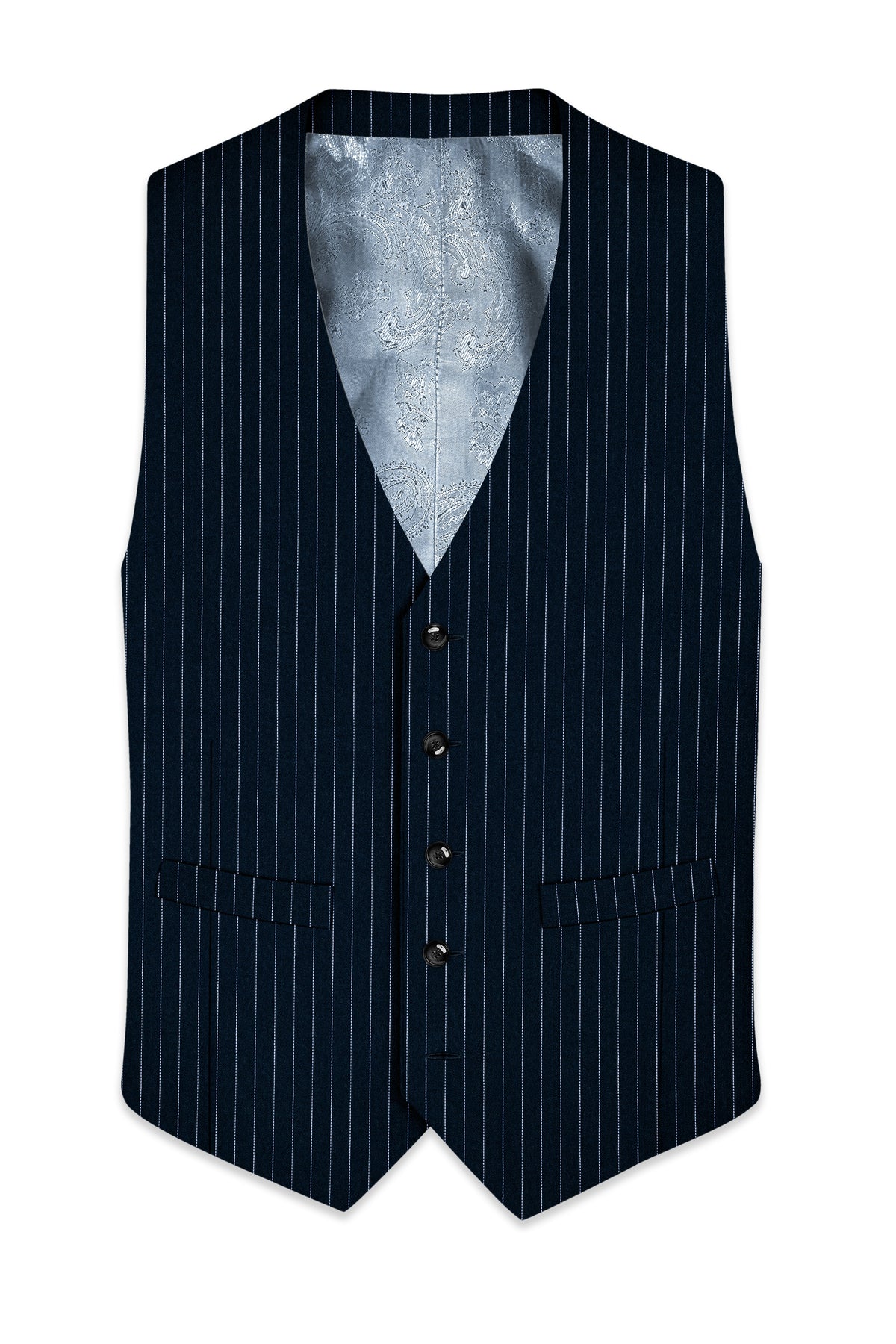 Zenith-Imperial Teal Green And Bright White Chalk Striped Wool Rich Wrinkle-Free Fluid Drape Fabric Waistcoat