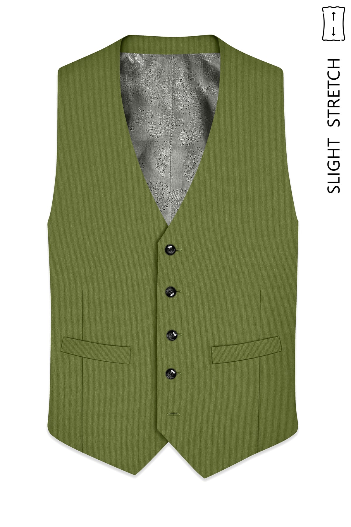 Hunter-Muddy Green Diamond Textured Wool Rich Slight Stretch Waistcoat
