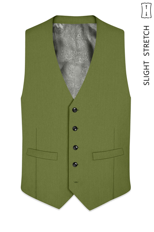 Hunter-Muddy Green Diamond Textured Wool Rich Slight Stretch Waistcoat