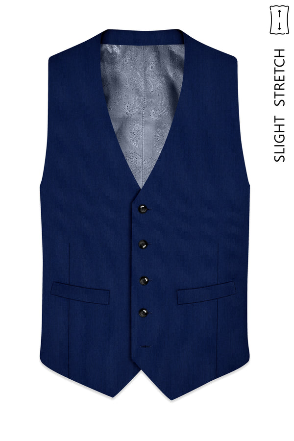 Velmont-Bunting Blue Diamond Textured Wool Rich Slight Stretch Waistcoat