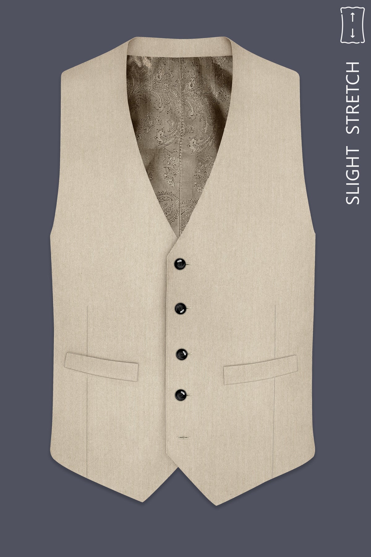 Ivoria-Vanilla Cream Diamond Textured Wool Rich Slight Stretch Waistcoat