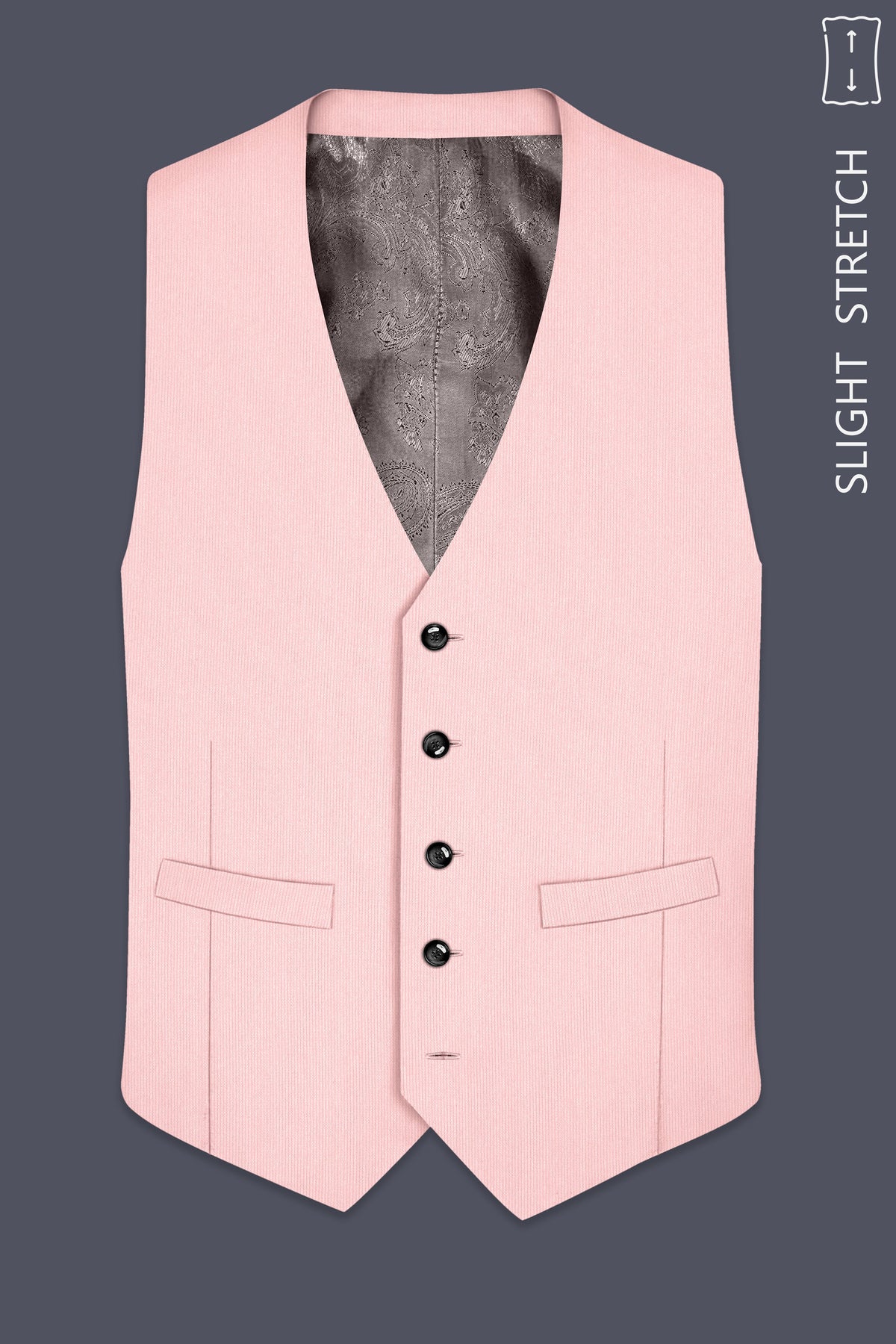 Elara-Cosmos Pink Diamond Textured Wool Rich Slight Stretch Waistcoat