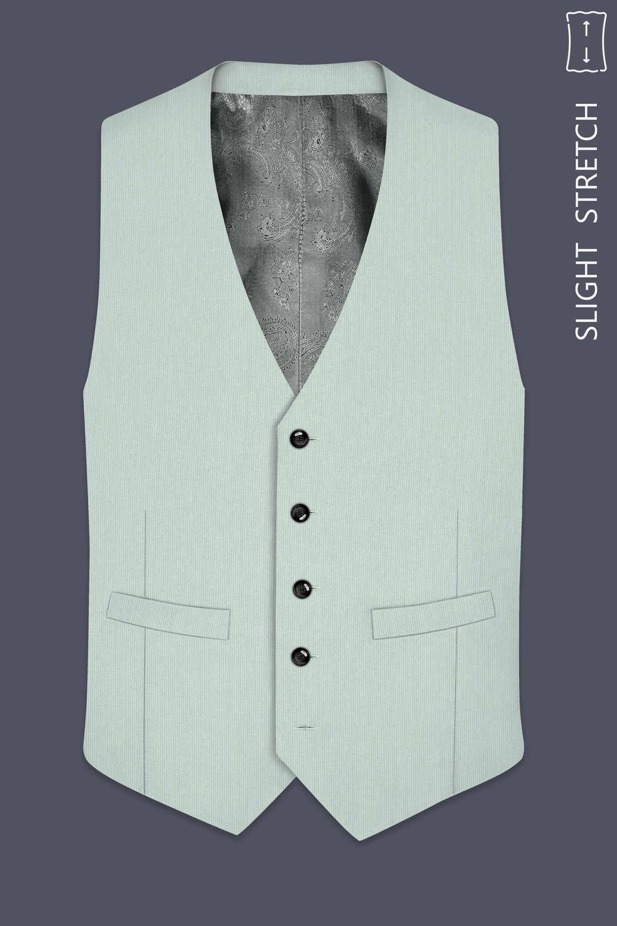 Viridis-Pumice Green Diamond Textured Wool Rich Slight Stretch Waistcoat