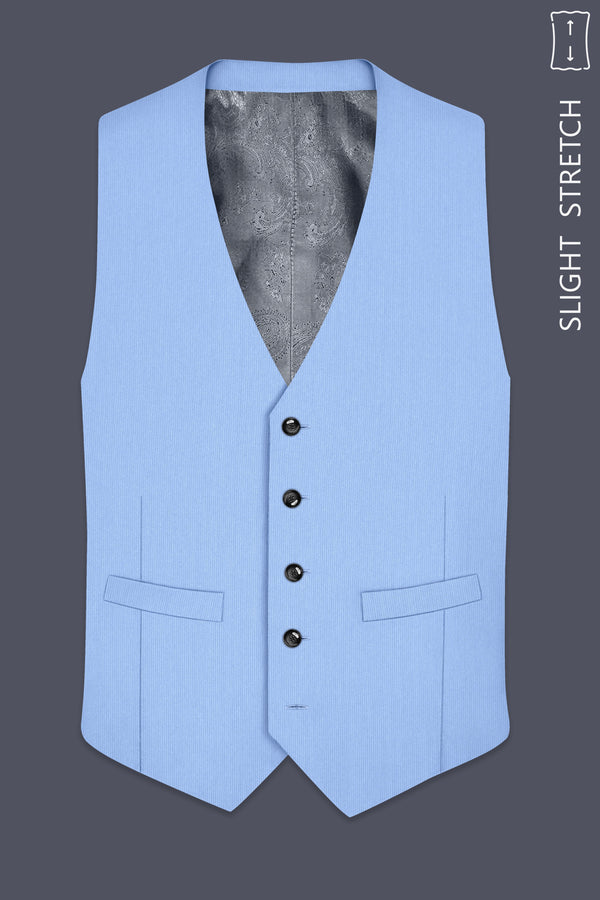 Cobalt-Jordy Blue Diamond Textured Wool Rich Slight Stretch Waistcoat