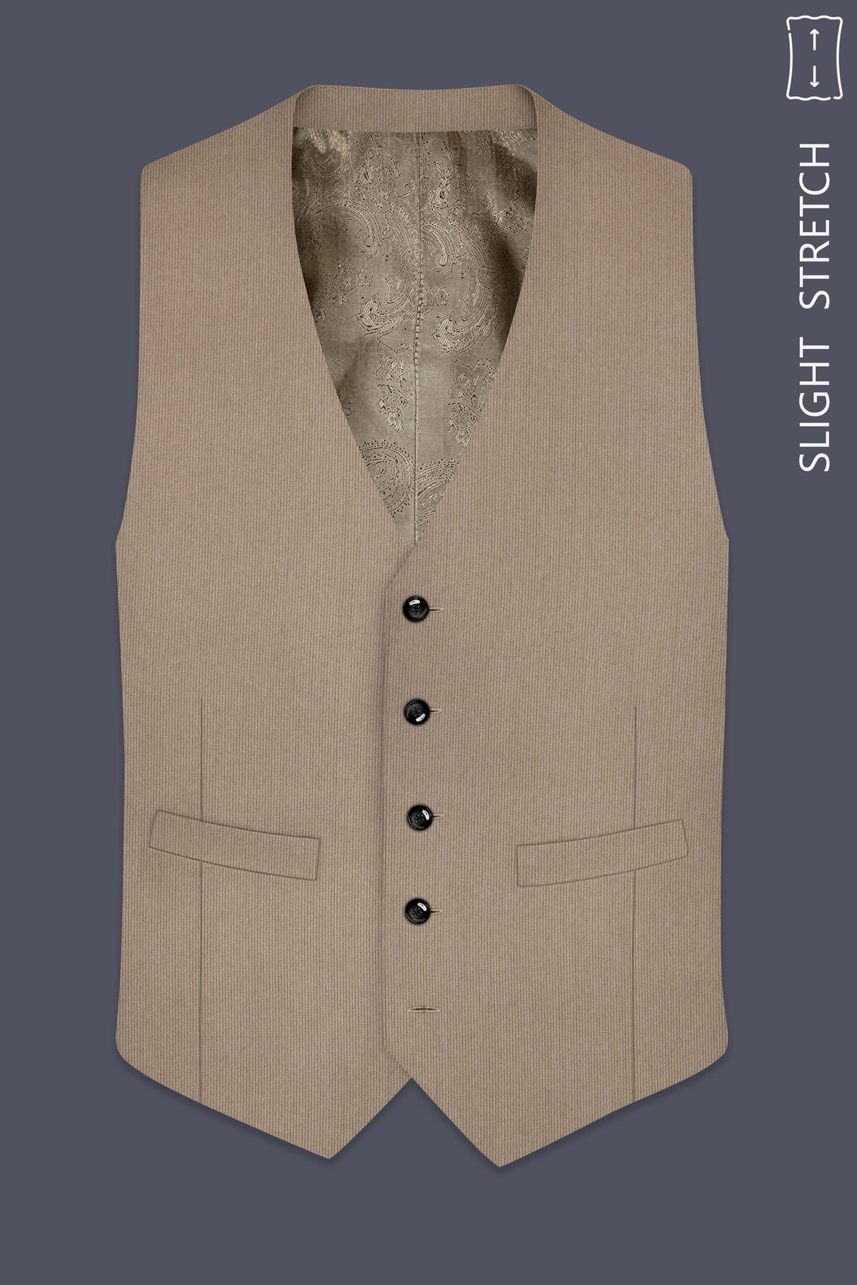 Terran-Sandrift Brown Diamond Textured Wool Rich Slight Stretch Waistcoat
