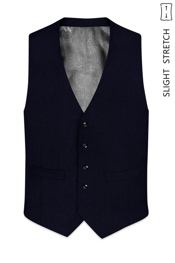 Valmont-Navy Blue Diamond Textured Wool Rich Slight Stretch Waistcoat