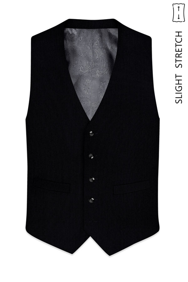 Onyx-Jade Black Diamond Textured Wool Rich Slight Stretch Waistcoat