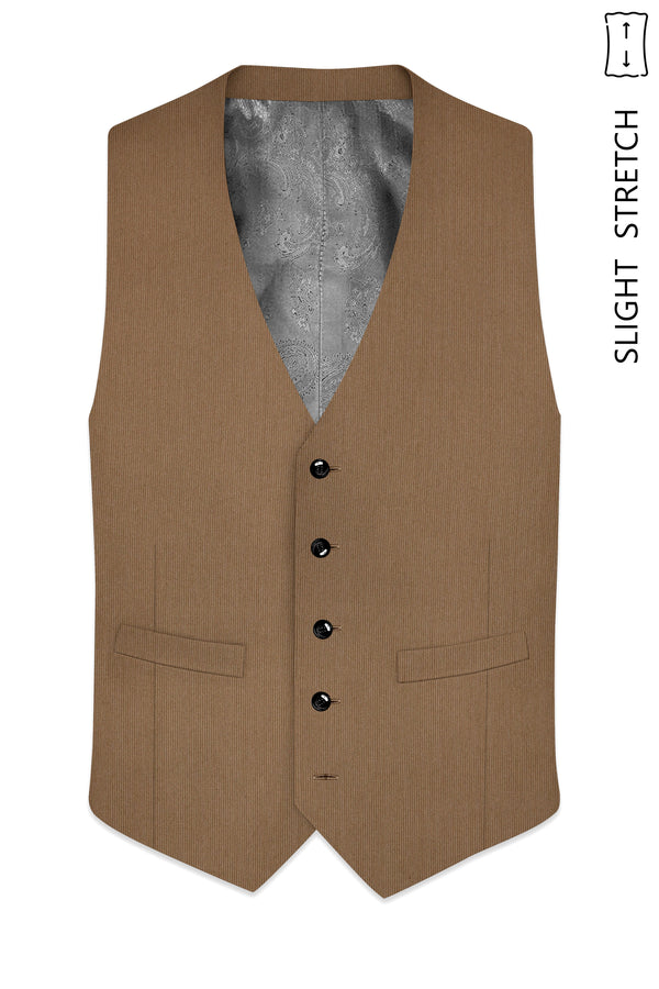 Weston-Millbrook Brown Diamond Textured Wool Rich Slight Stretch Waistcoat