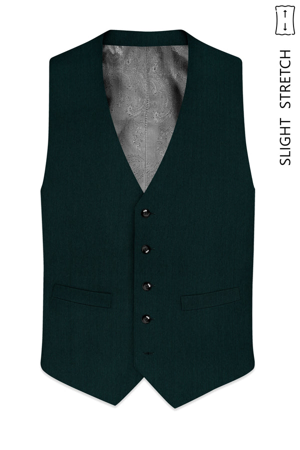 Viridian-Burnham Green Diamond Textured Wool Rich Slight Stretch Waistcoat