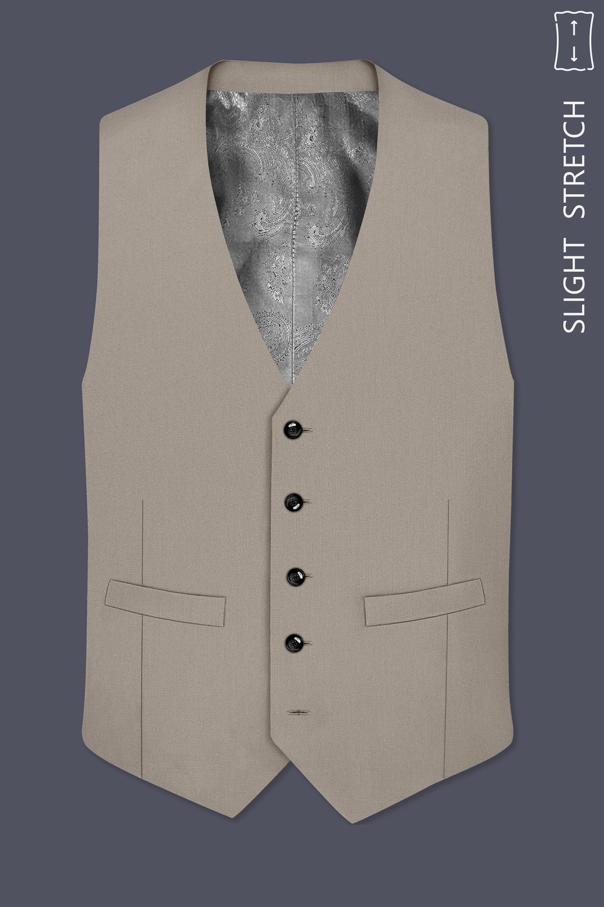 Mavren-Taupe Brown Diamond Textured Wool Rich Slight Stretch Waistcoat