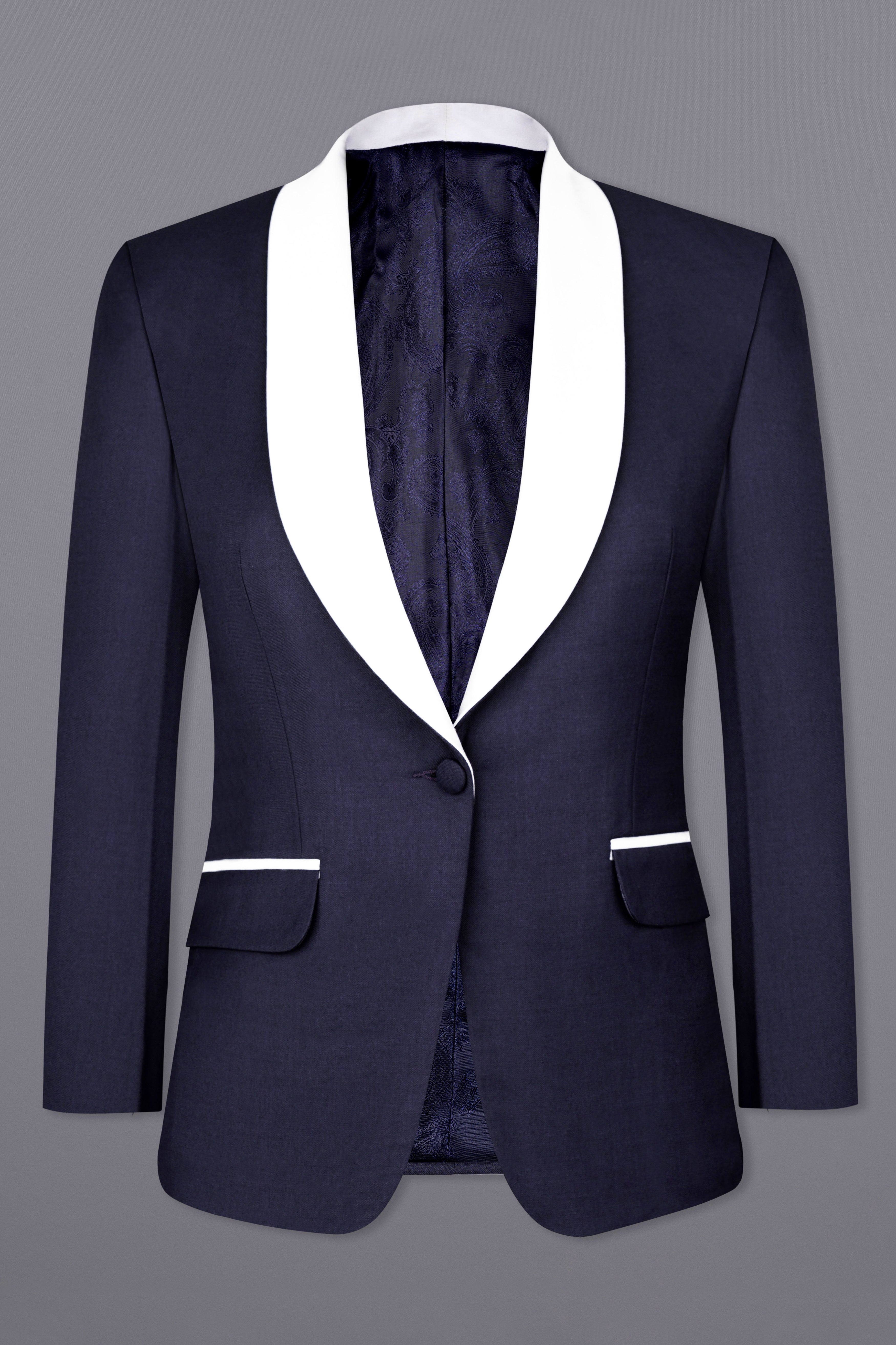 Charade Navy Blue Subtle Sheen with White Lapel Single Breasted Women's Blazer