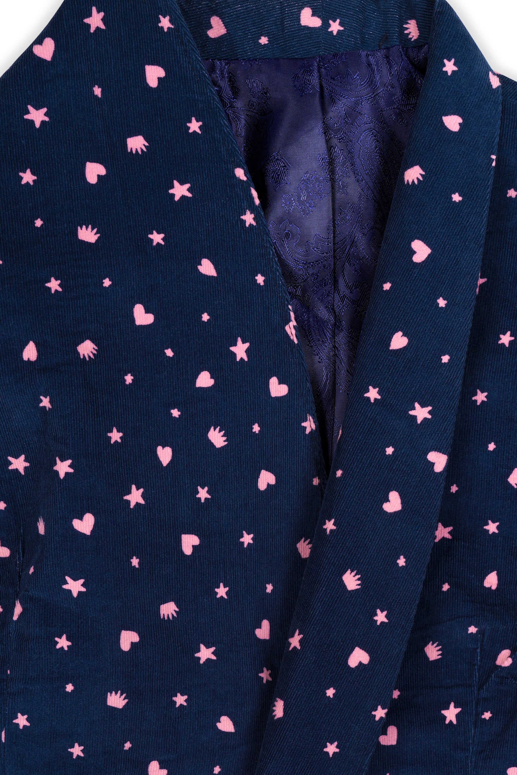 Downriver Blue and Cavern Pink Shapes Printed Premium Cotton Women’s Tuxedo Blazer