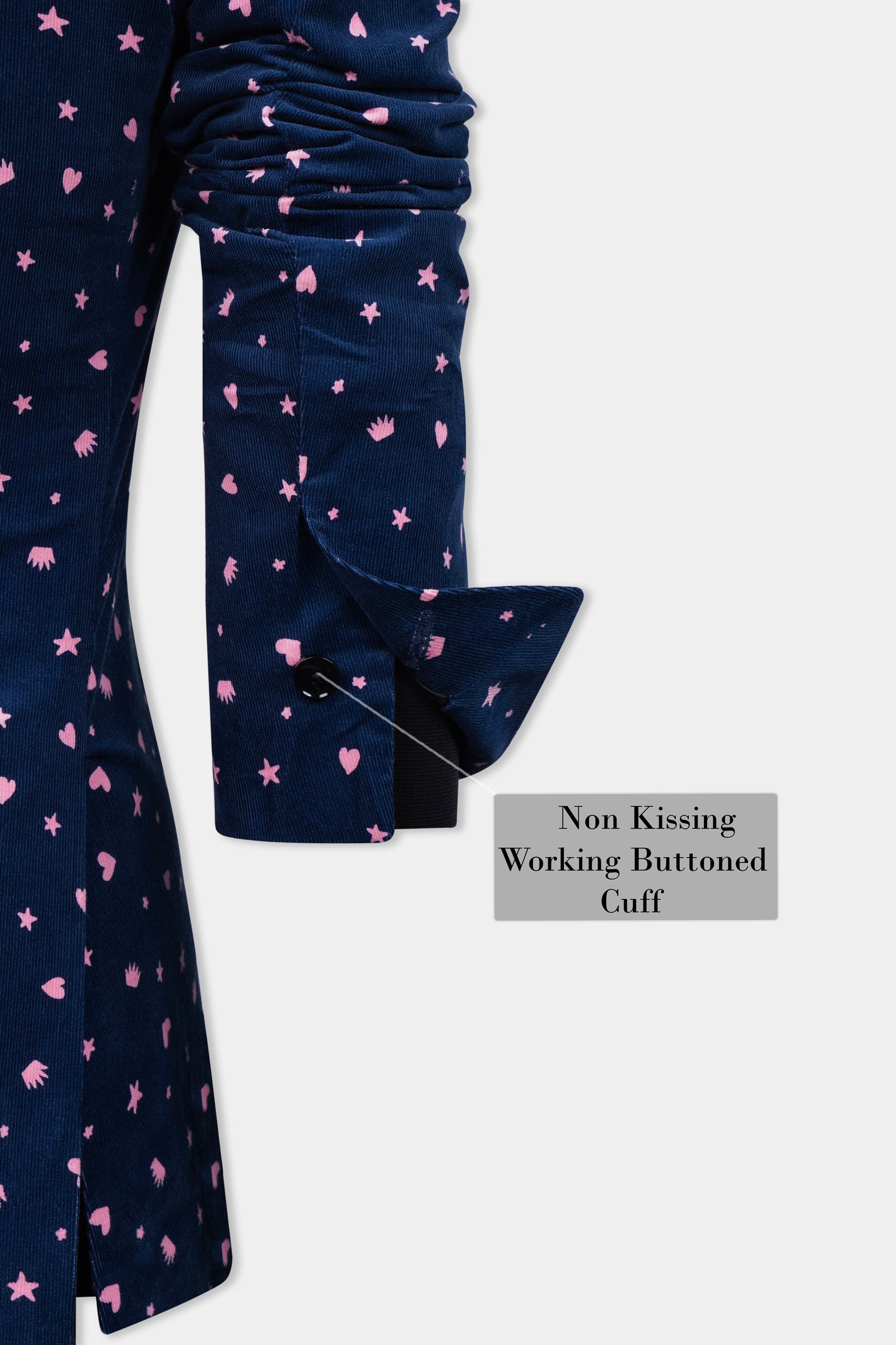 Downriver Blue and Cavern Pink Shapes Printed Premium Cotton Women’s Tuxedo Blazer