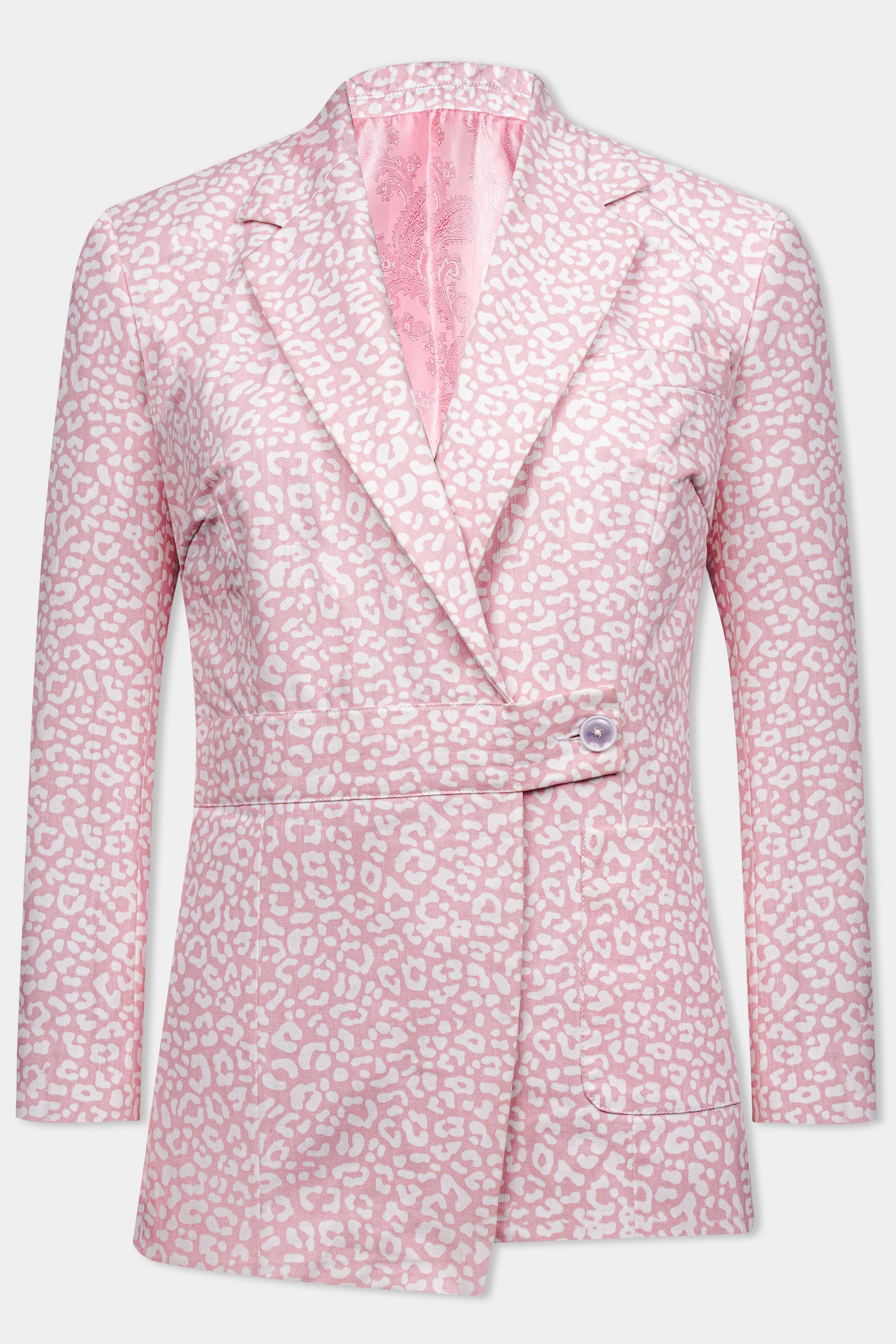 Thistle Pink and Bright White Animal Printed Premium Cotton Women’s Designer Blazer