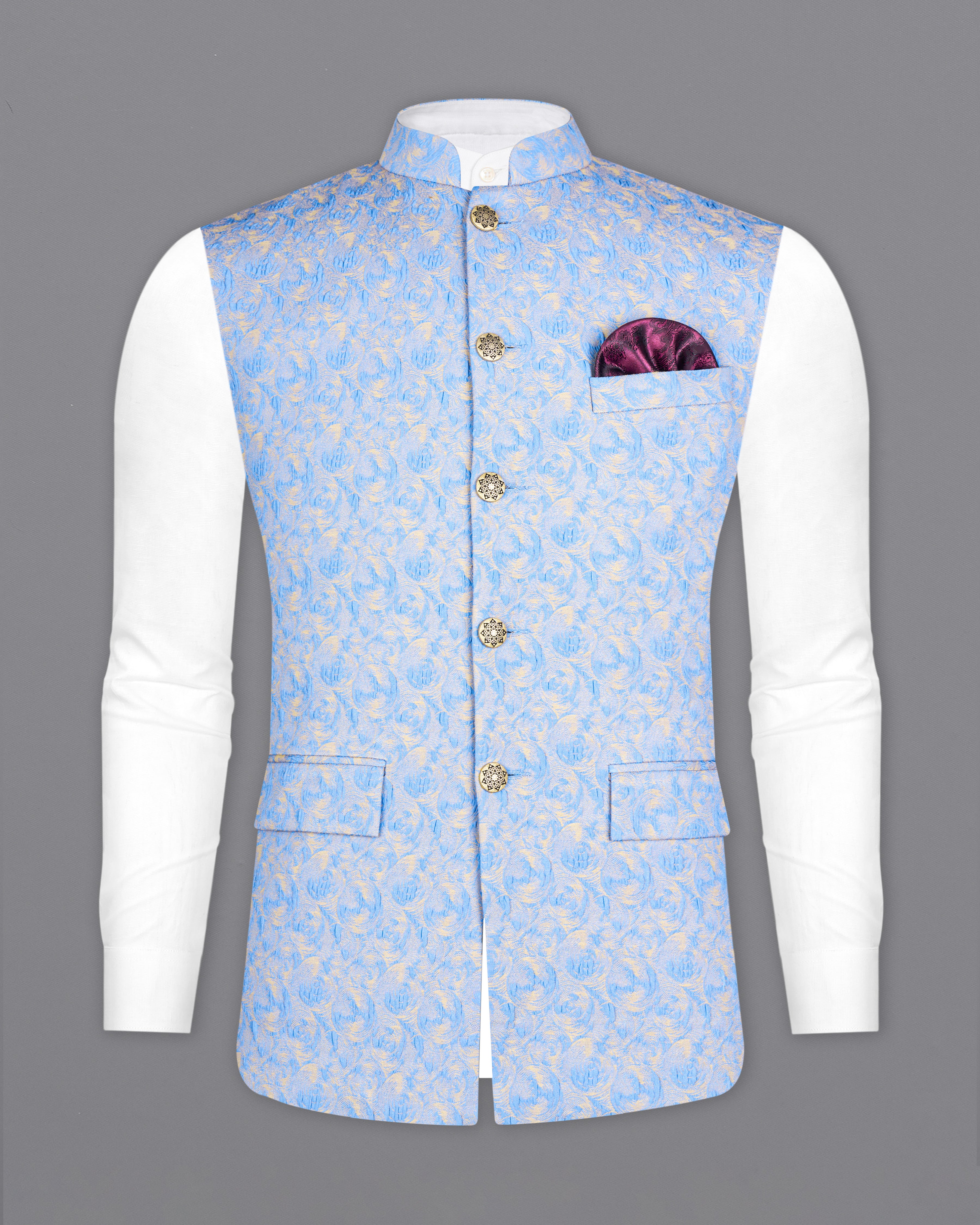 Glaucous Blue and Dust Storm Beige Designer Nehru jacket WC1668-36, WC1668-38, WC1668-40, WC1668-42, WC1668-44, WC1668-46, WC1668-48, WC1668-50, WC1668-52, WC1668-54, WC1668-56, WC1668-58, WC1668-60