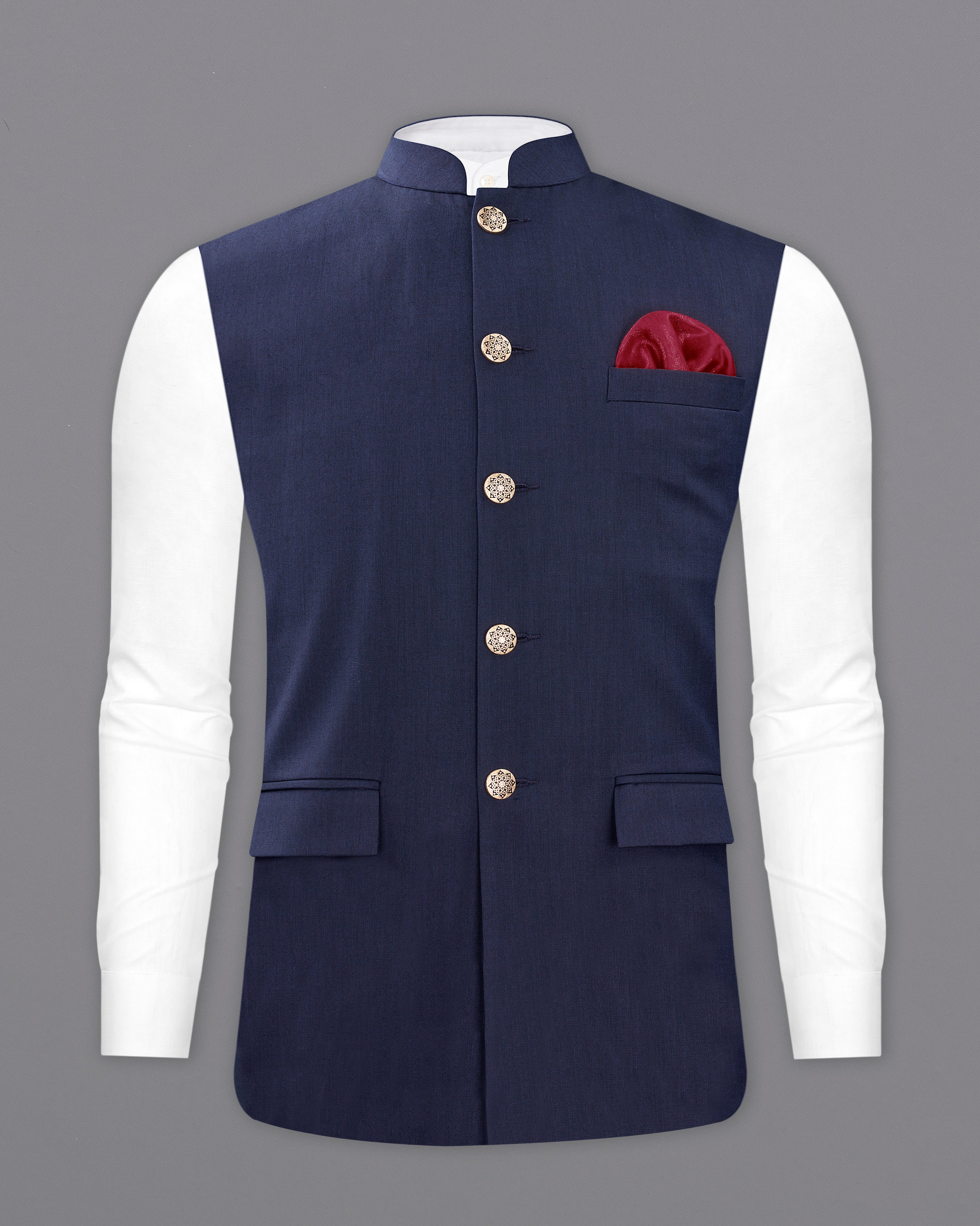 Gunmetal Navy Blue Nehru Jacket