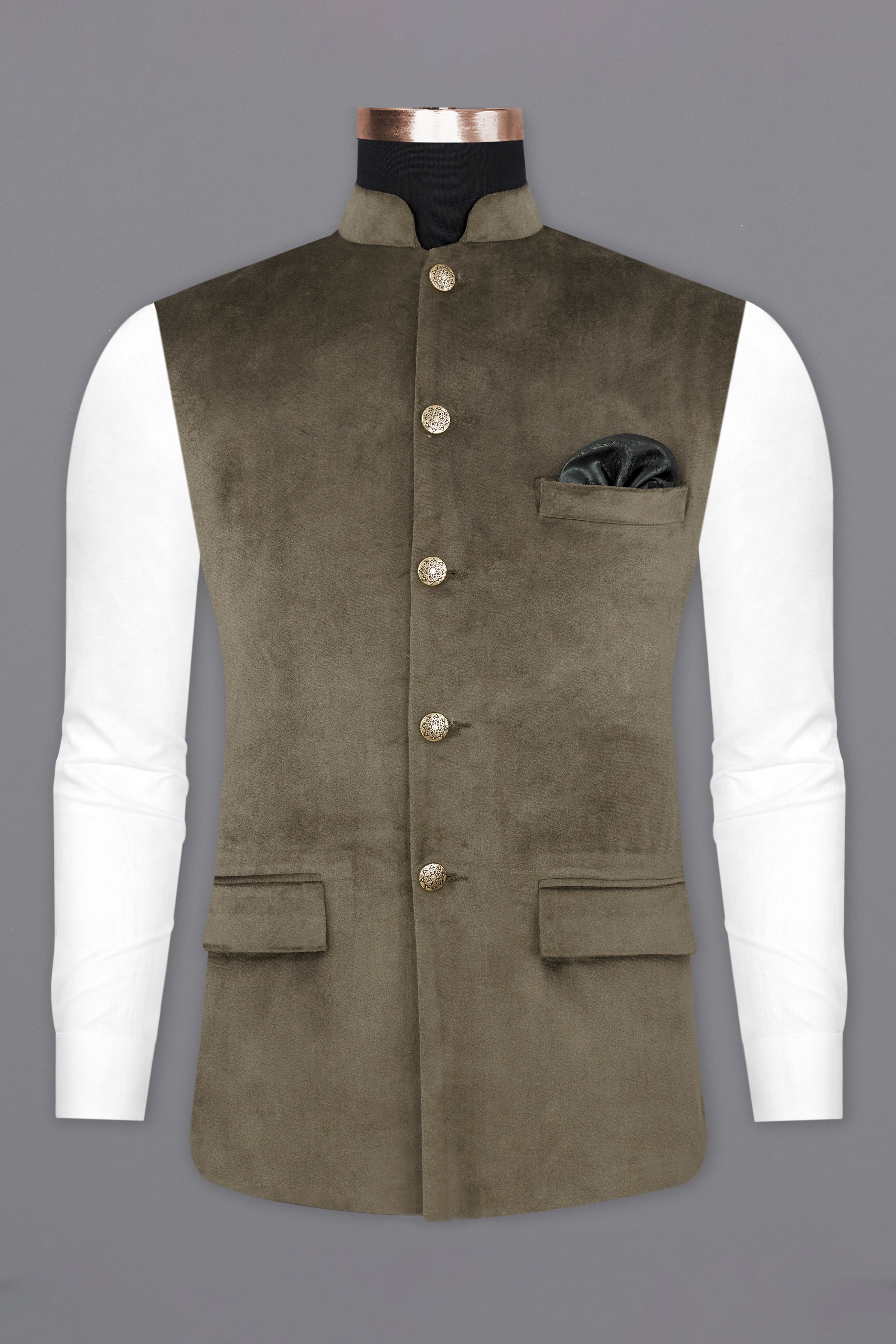 Hemlock Brown Velvet Designer Nehru Jacket