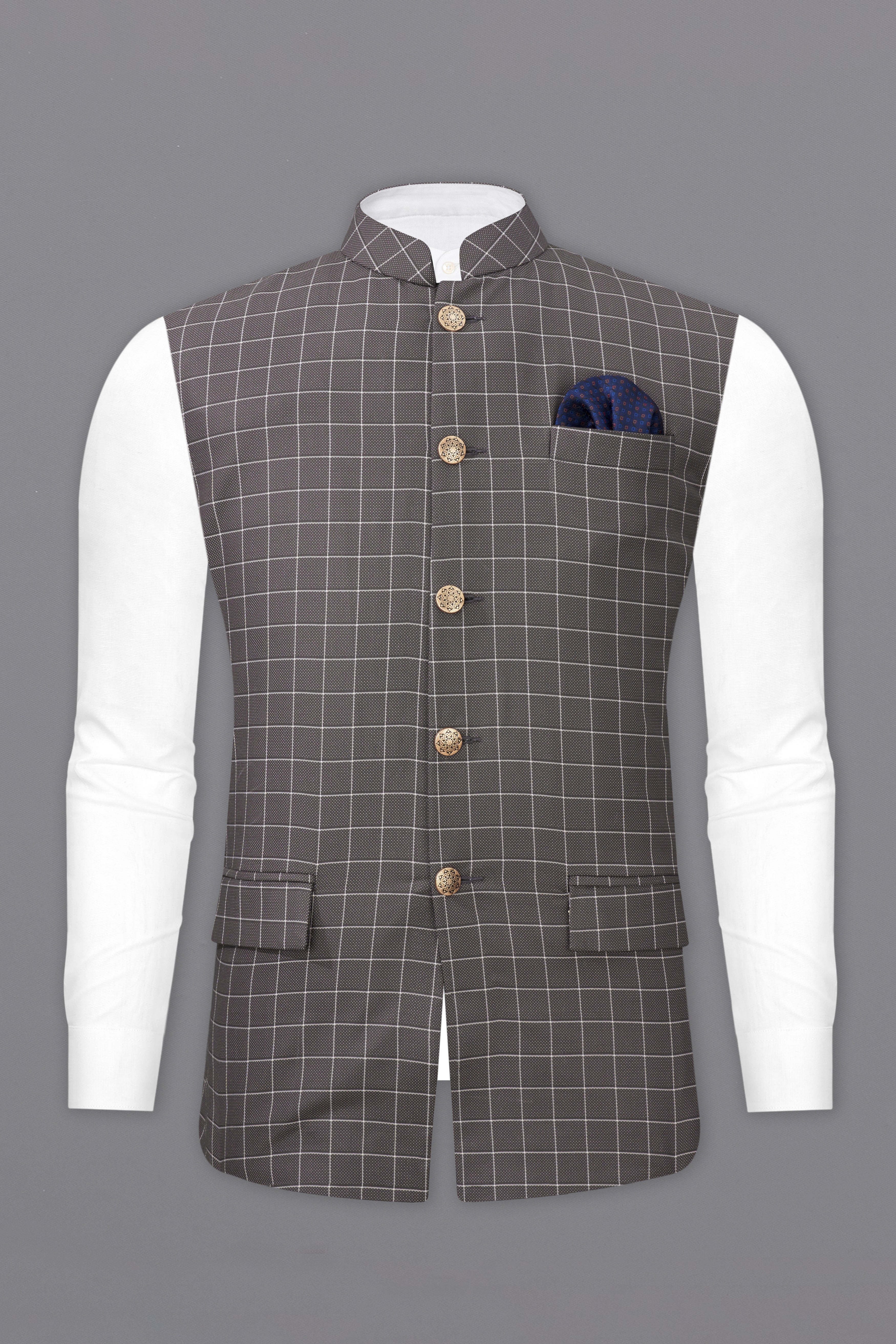 Mortar Gray Checkered  Nehru Jacket