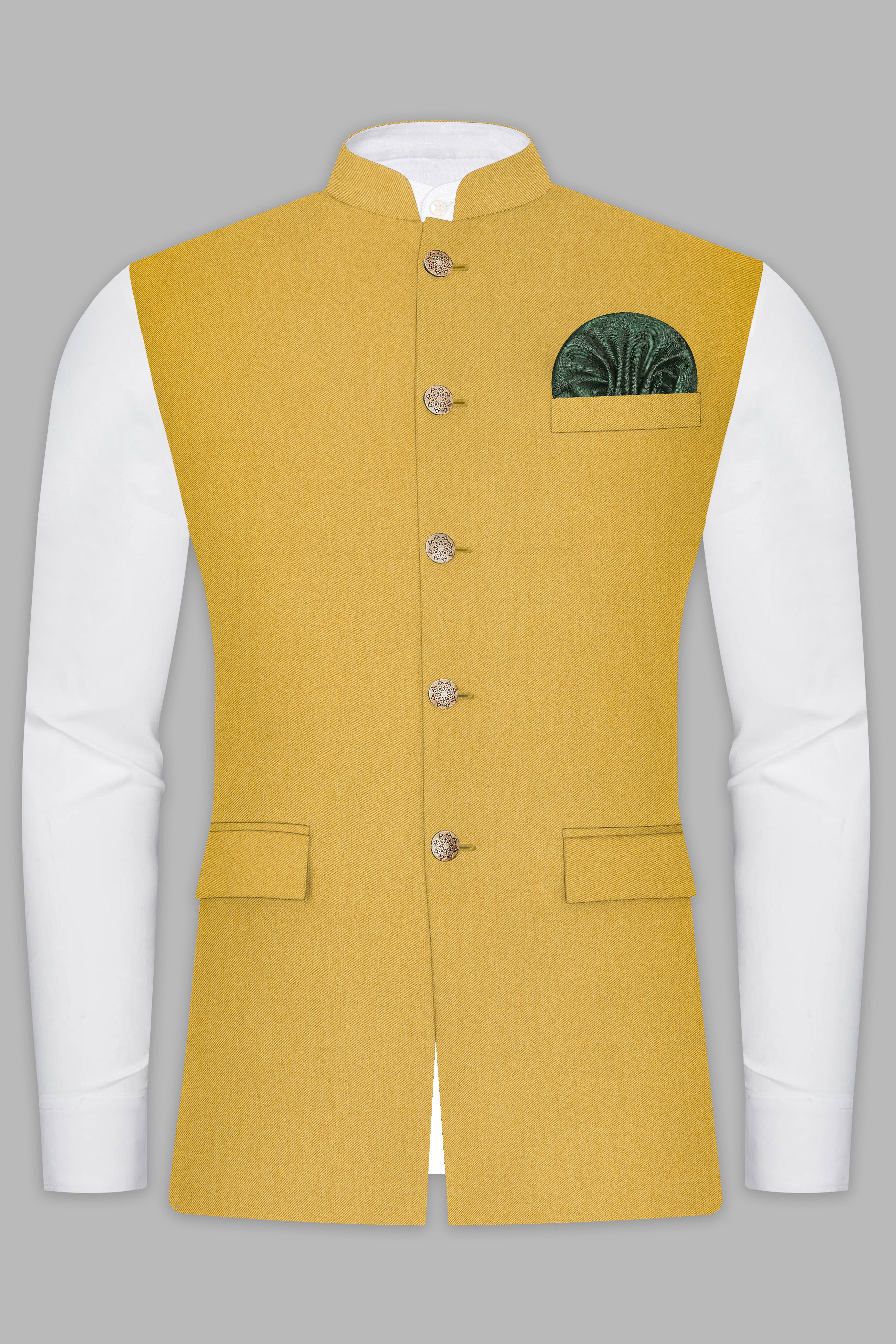 Sycamore Yellow Premium Cotton Nehru Jacket