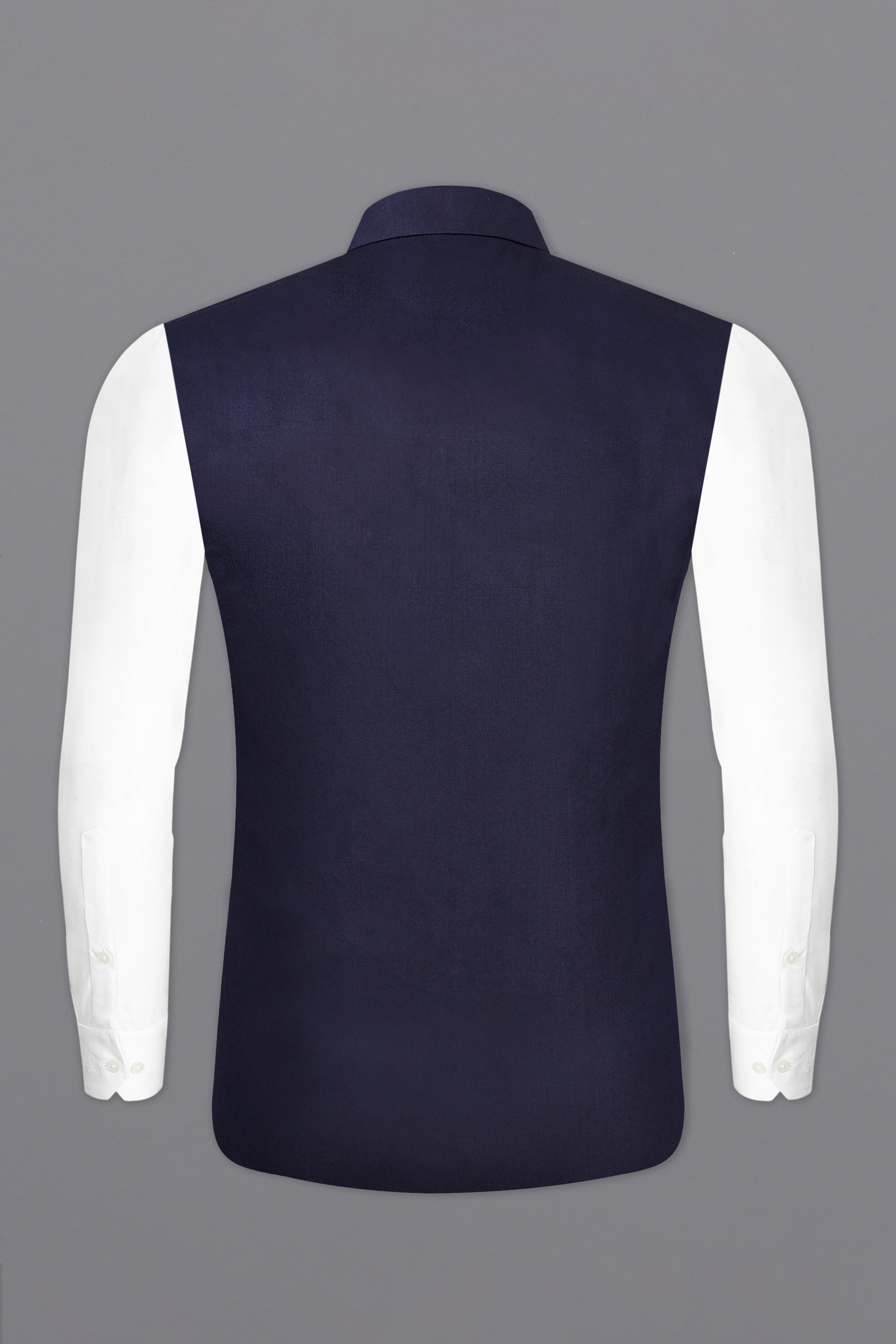 Navy Blue Subtle Sheen Textured Nehru Jacket