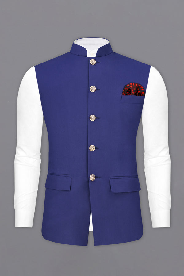 Royal Blue Textured Nehru Jacket