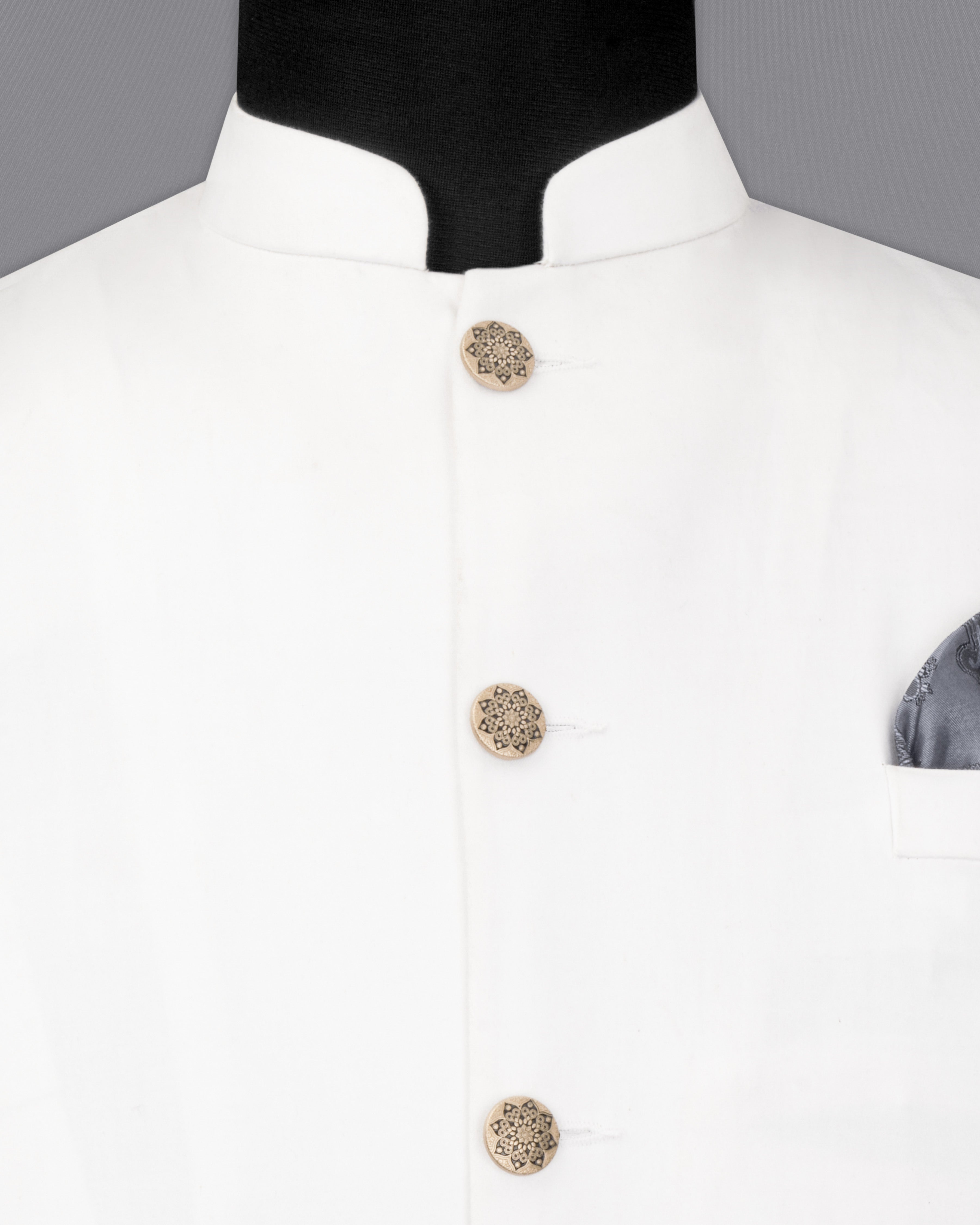 Bright White Solid Premium Cotton Nehru Jacket WC2634-36, WC2634-38, WC2634-40, WC2634-42, WC2634-44, WC2634-46, WC2634-48, WC2634-50, WC2634-52, WC2634-54, WC2634-56, WC2634-58, WC2634-60