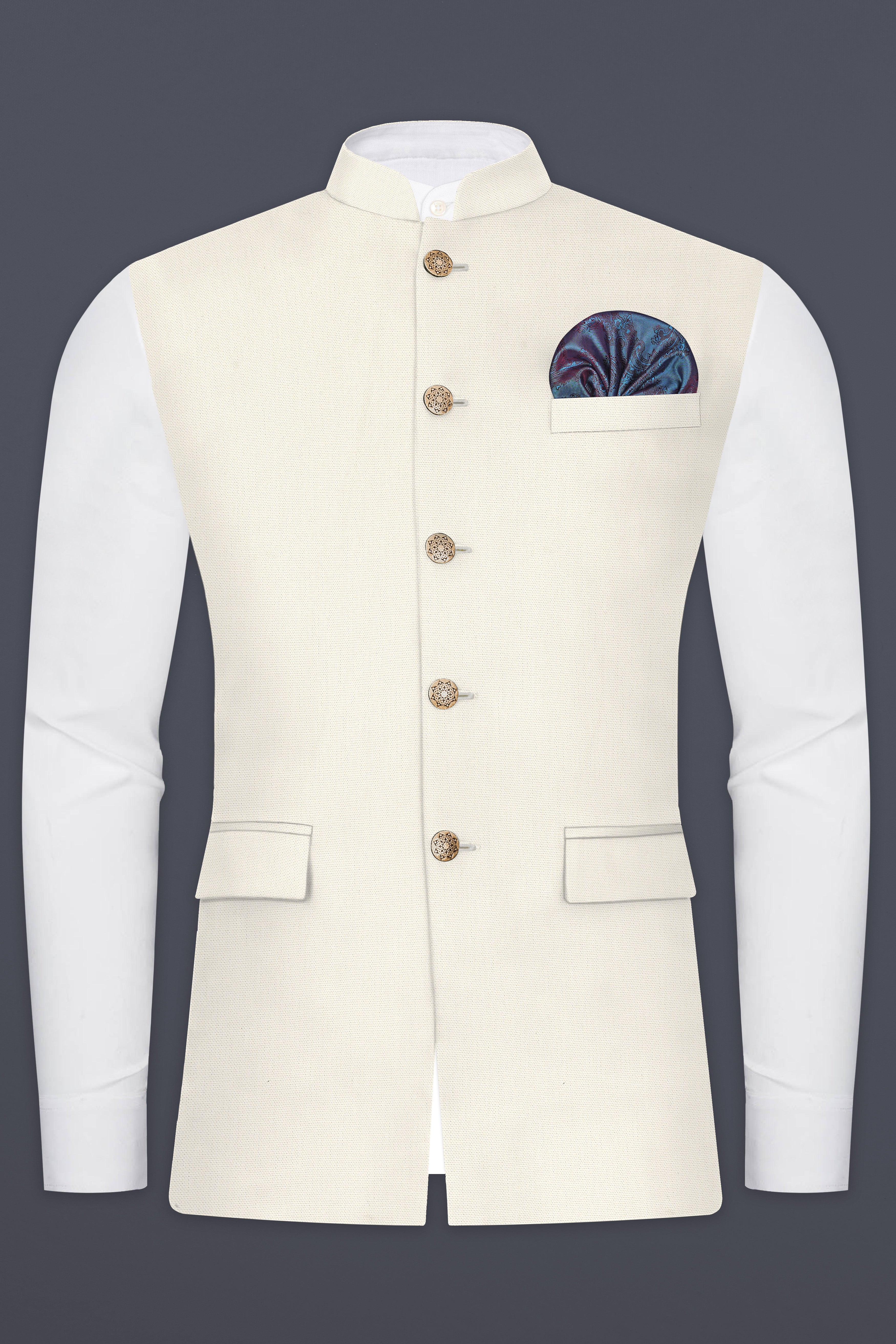 Merino Cream Solid Cotton  Nehru Jacket