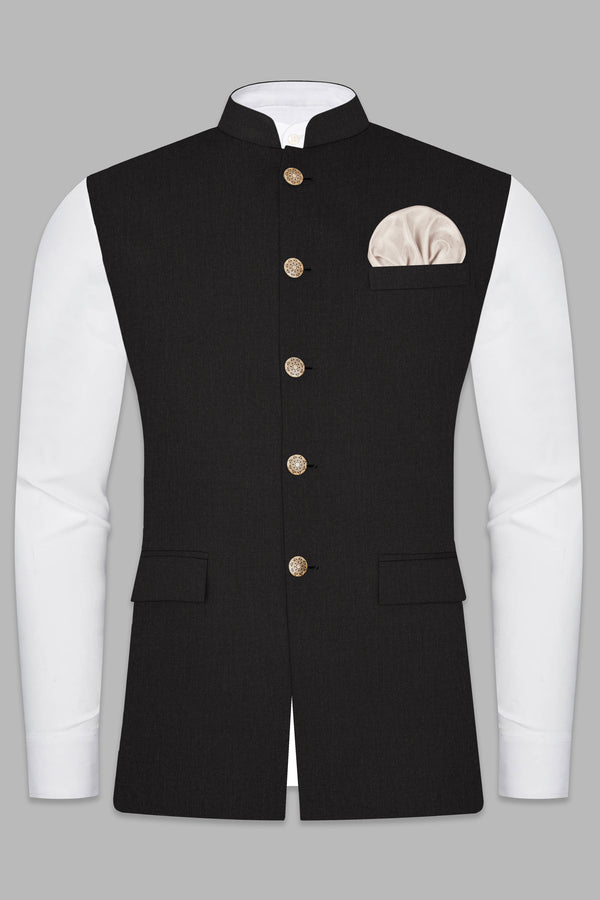 Shark Gray Stretchable Wool Blend  Nehru Jacket