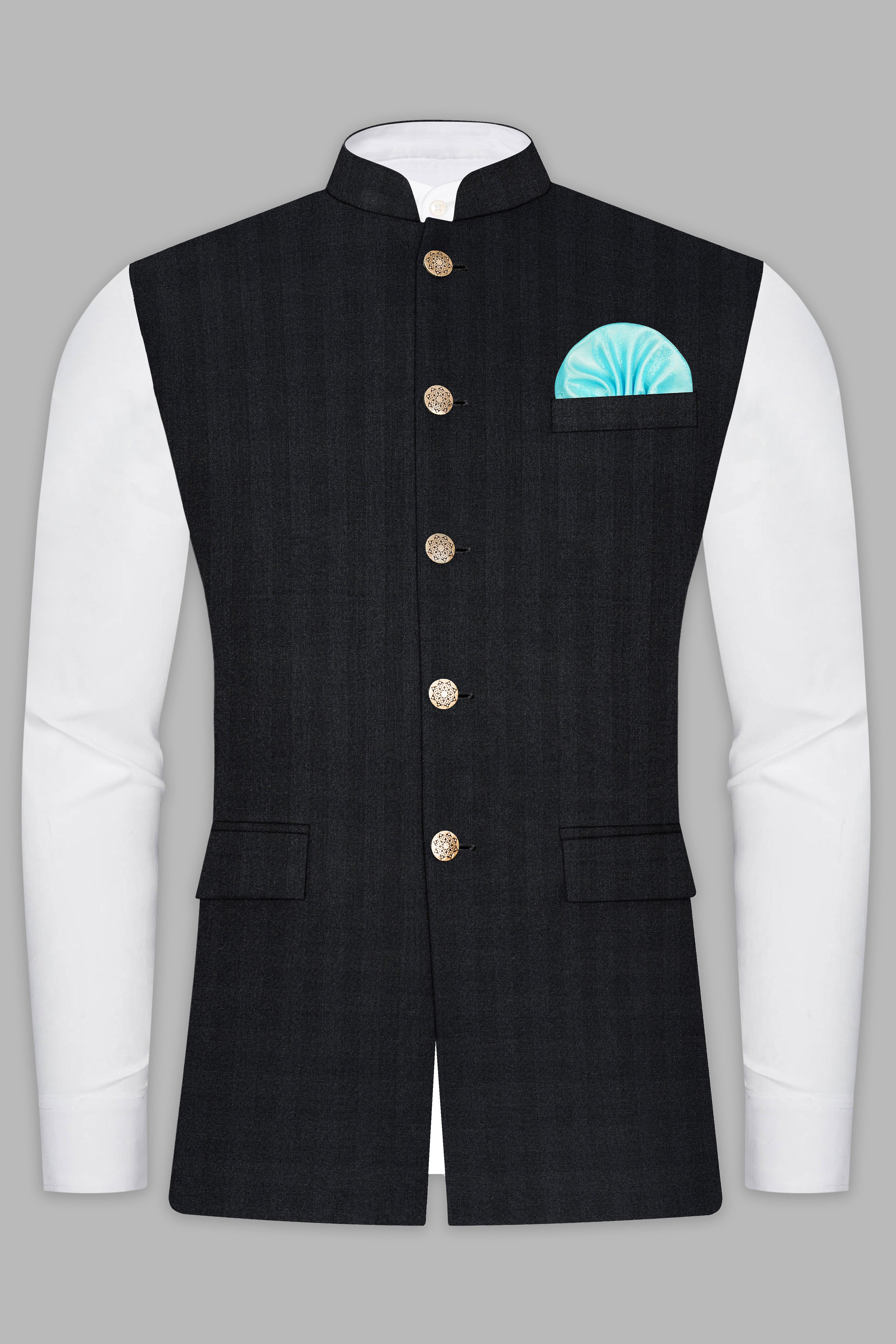 Vulcan Black Striped Wool Blend Nehru Jacket