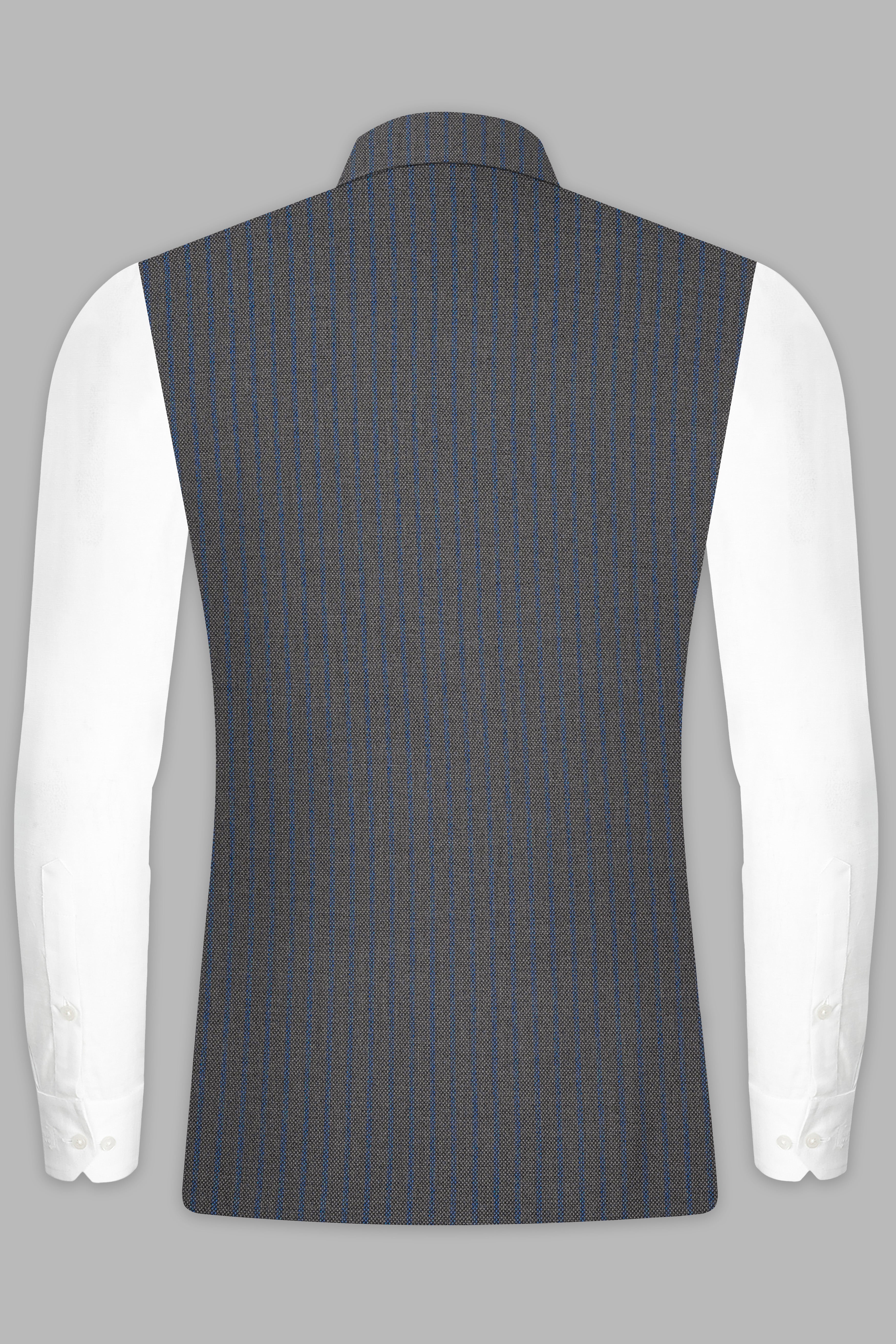 Vampire Gray Striped Wool Blend Nehru Jacket