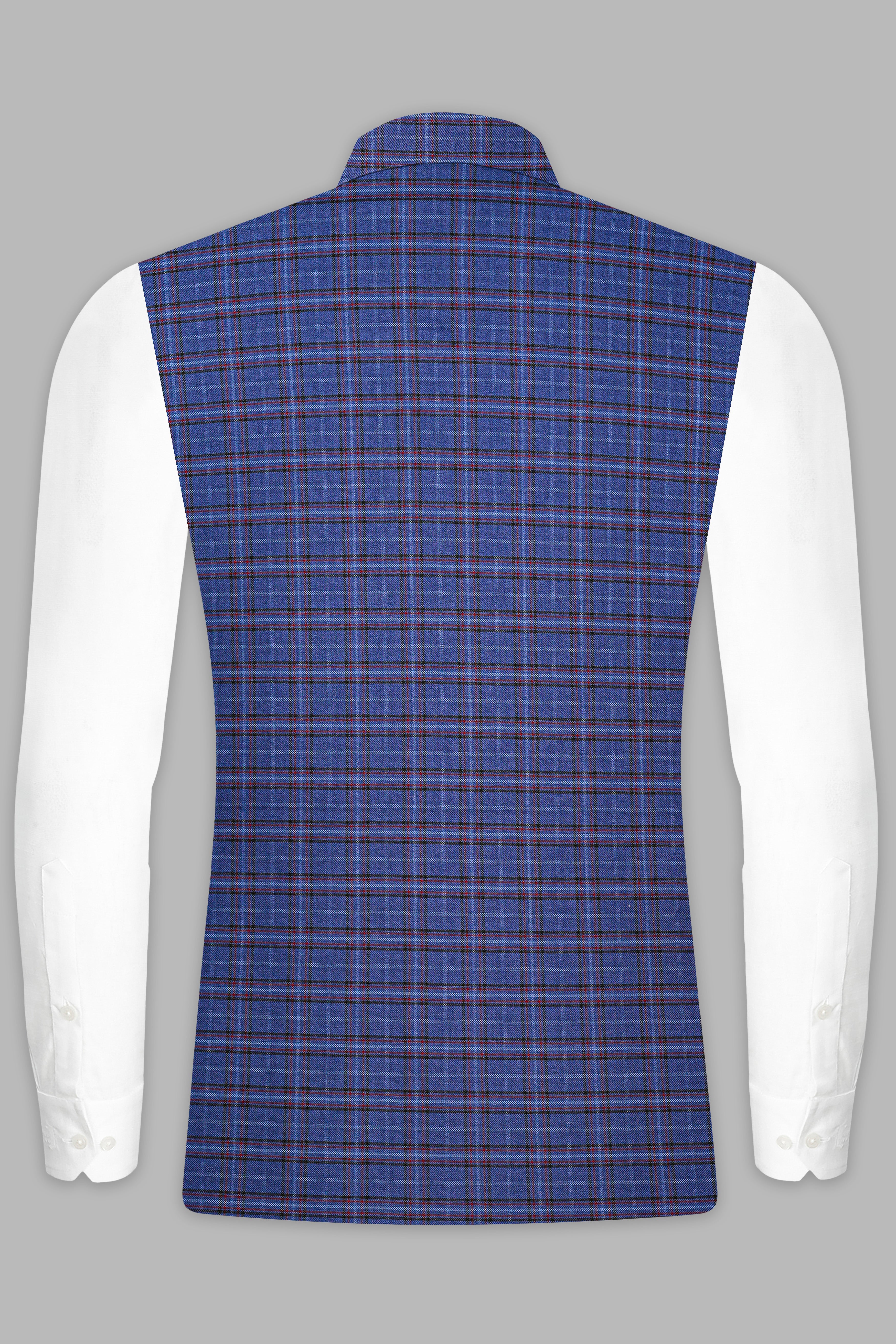 Zodiac Blue Plaid Wool Blend Nehru Jacket