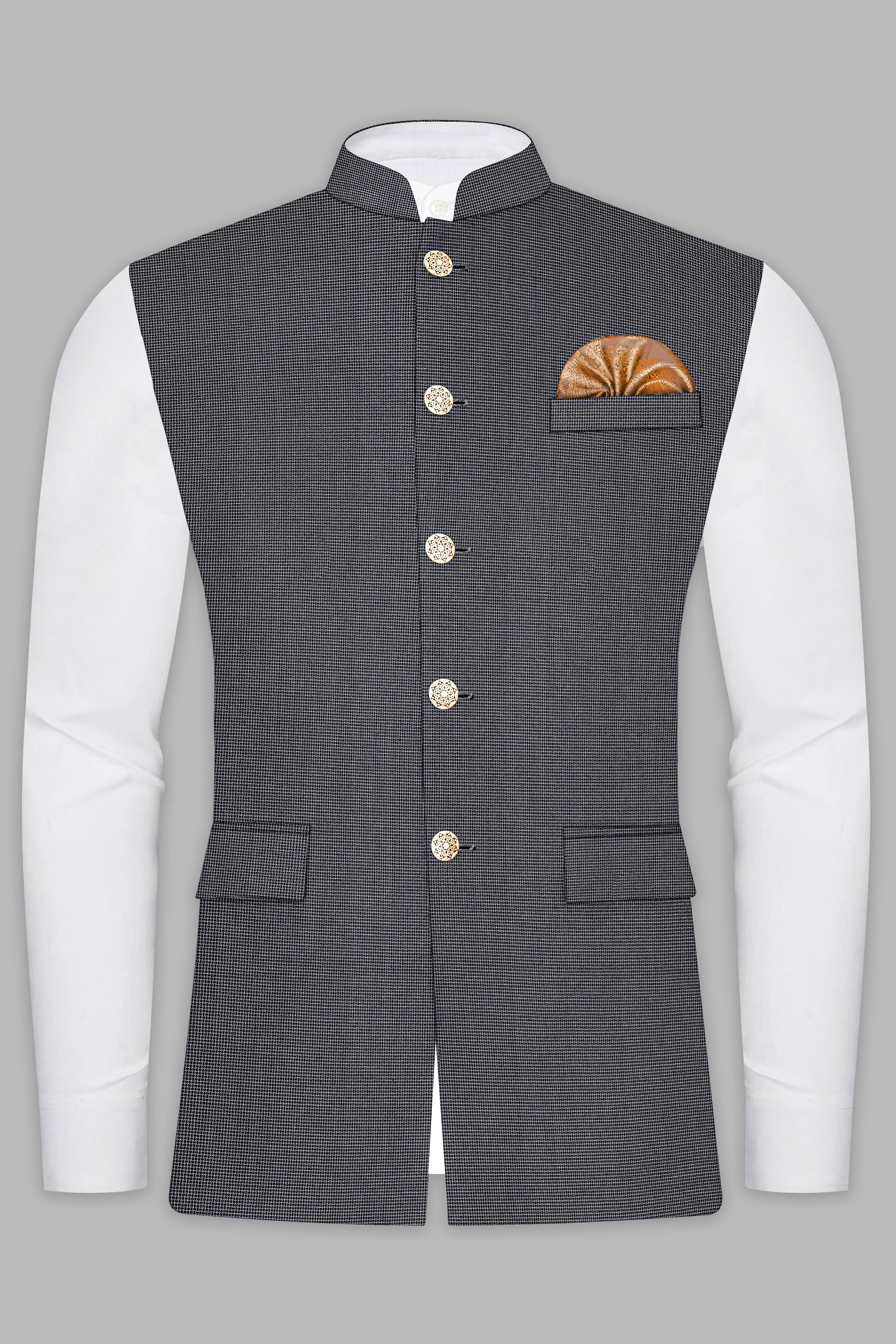 Shaft Gray Textured Wool Blend Nehru Jacket