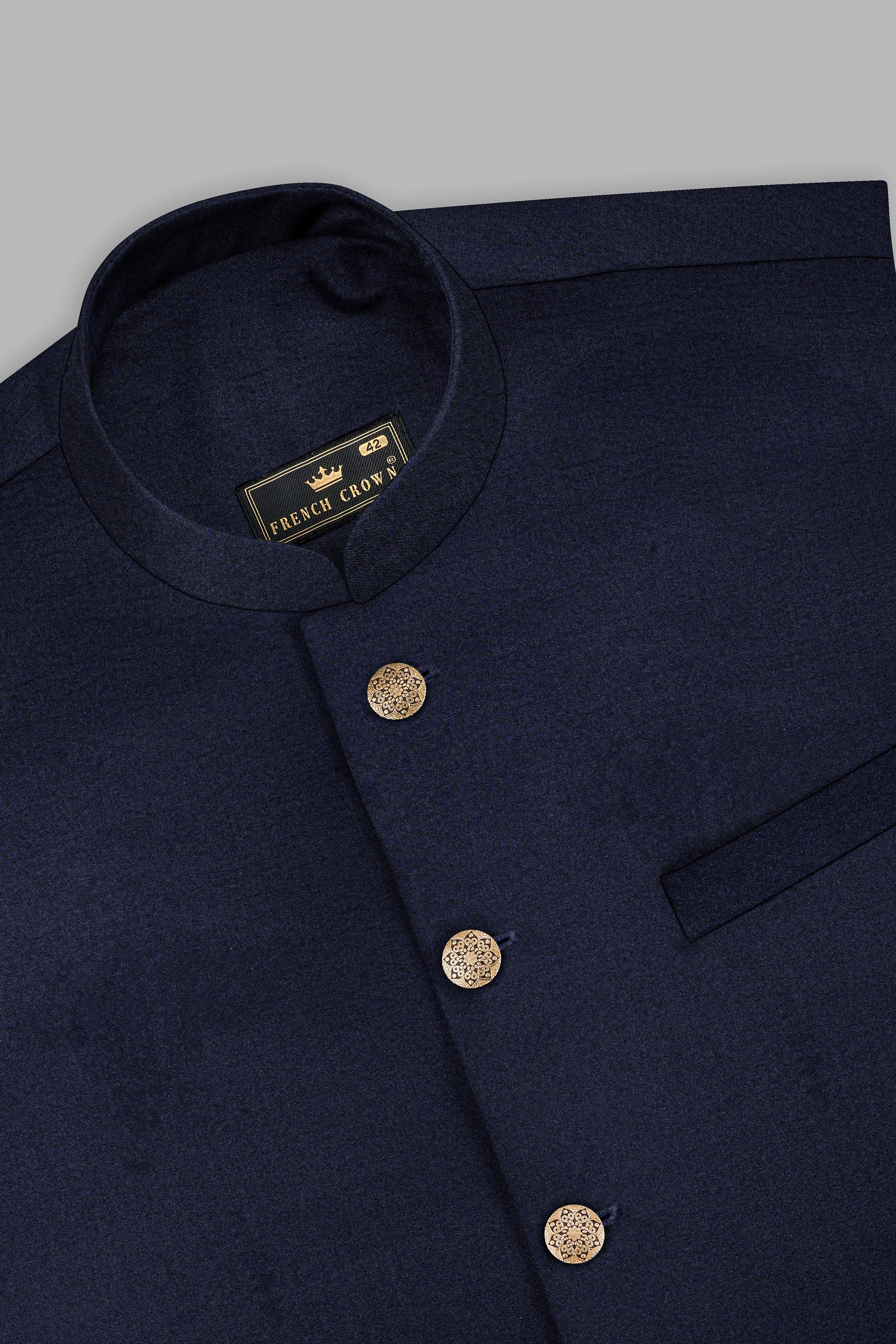 Thunder Blue Solid Wool Blend Nehru Jacket