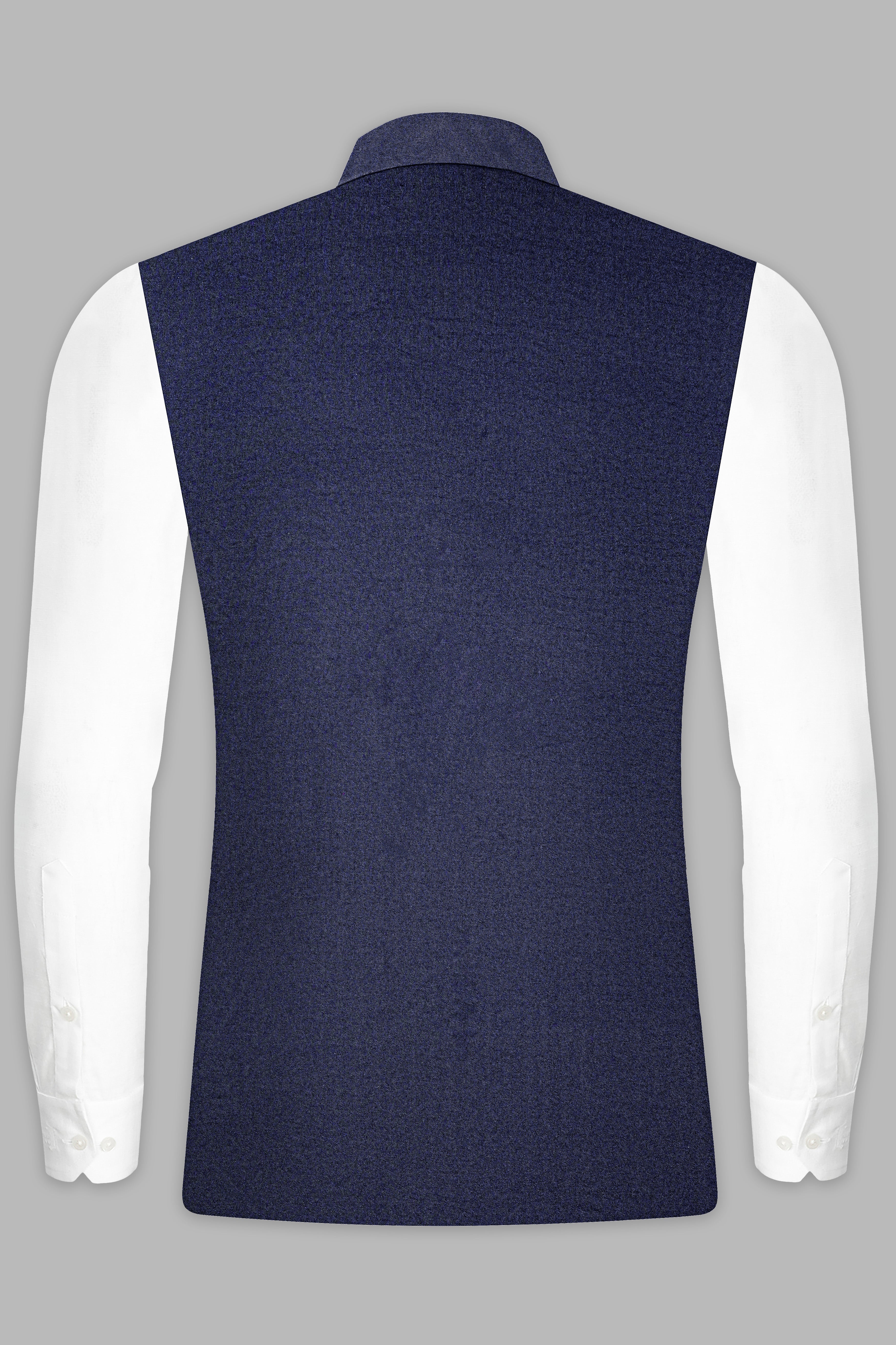 Thunder Blue Solid Wool Blend Nehru Jacket