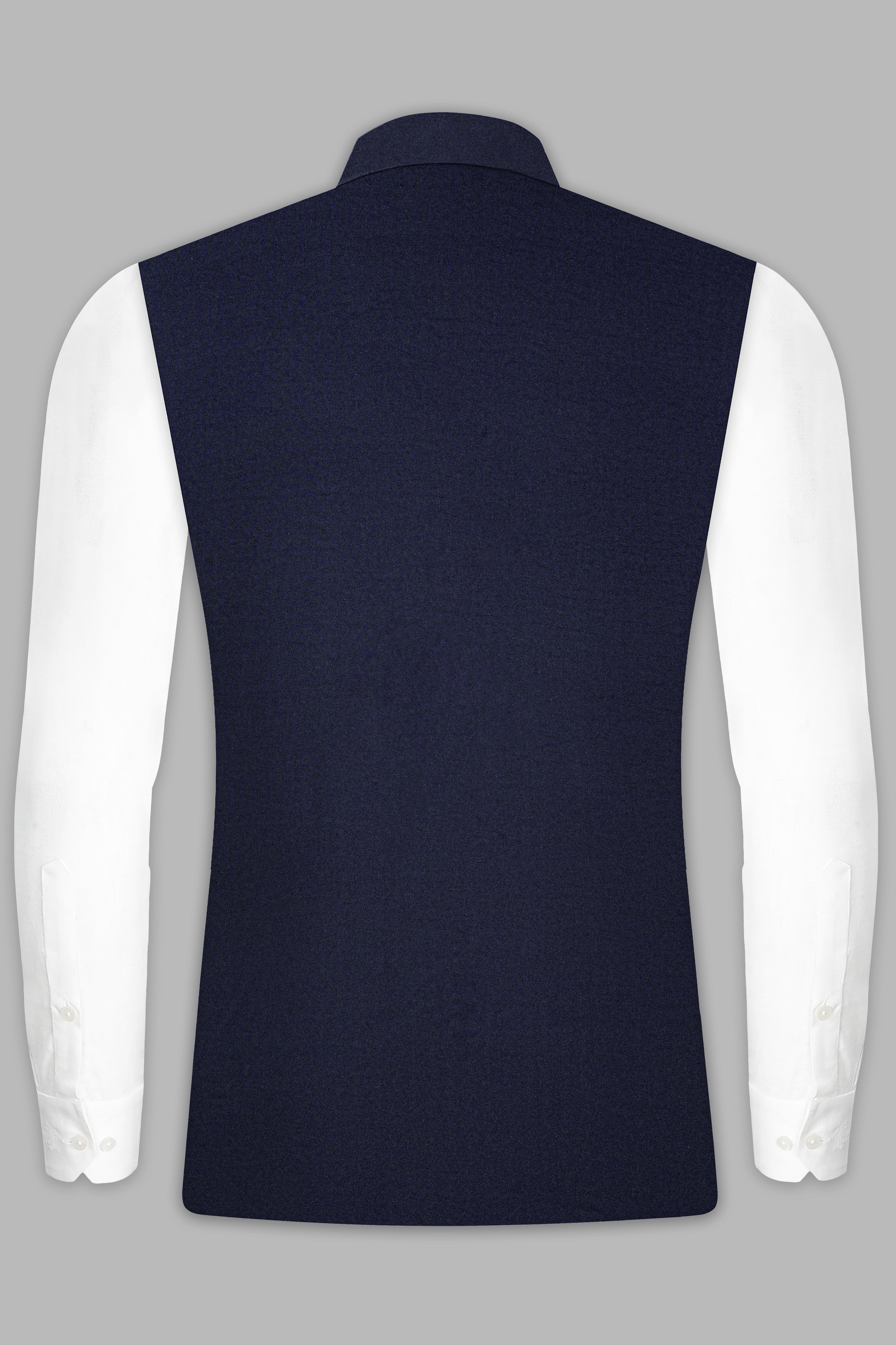 Thunder Blue Solid Wool Blend Nehru Jacket