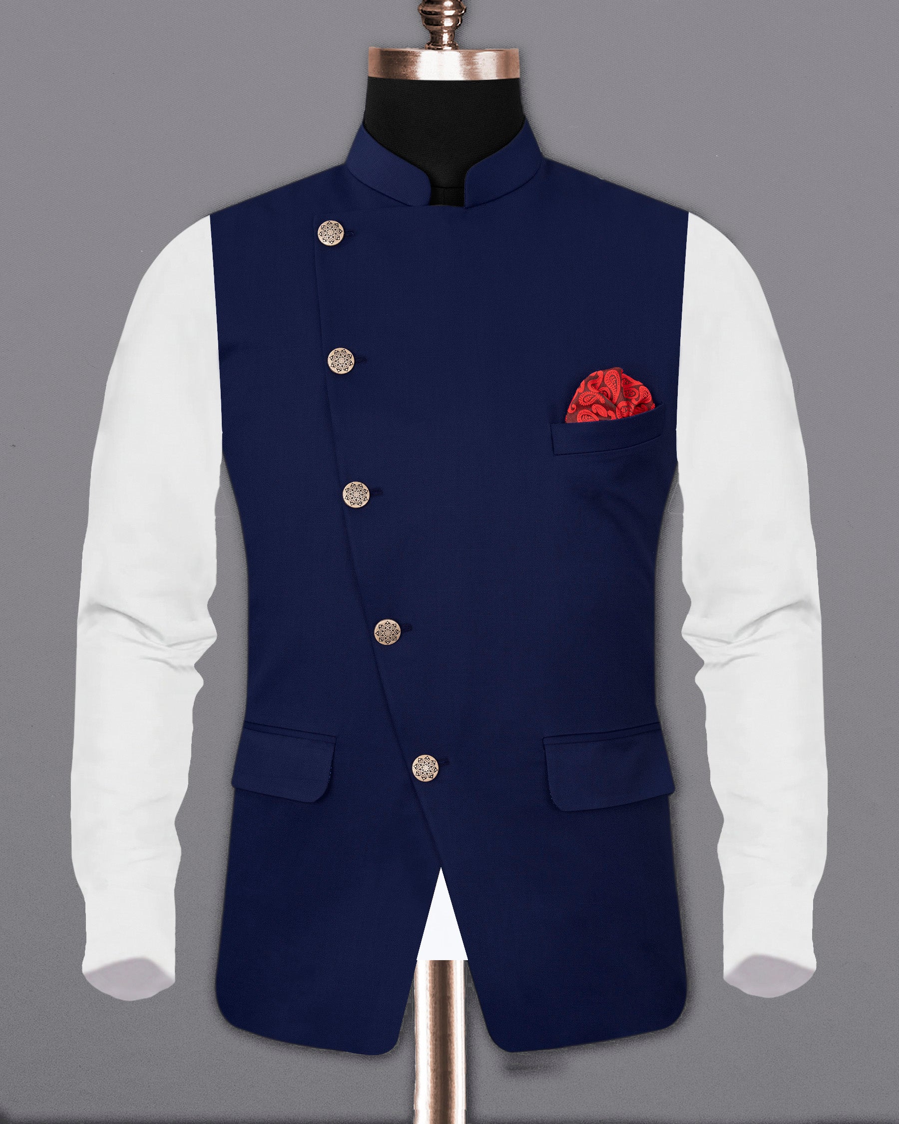 Space Blue Cross Placket Nehru Jacket