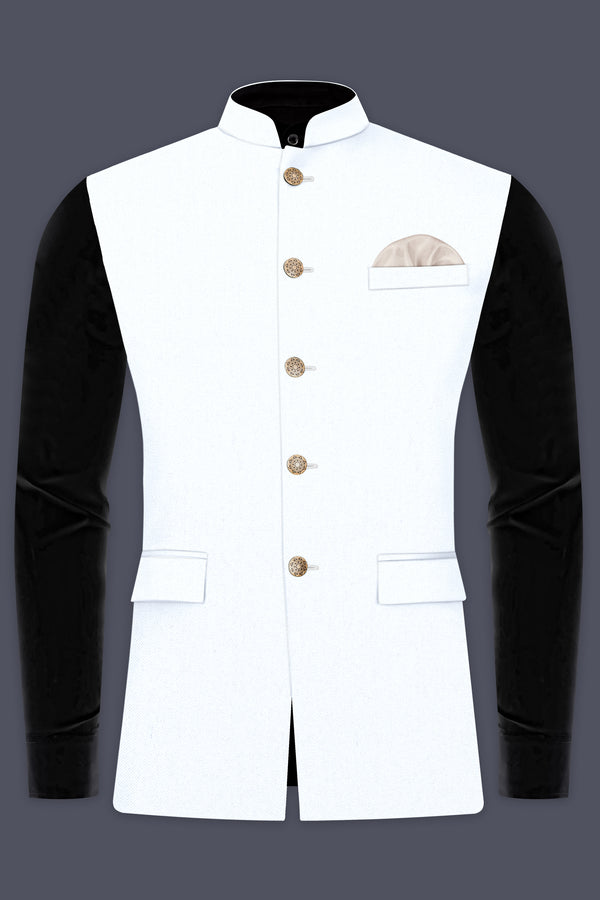 Bright White Stretchable Wool Rich Nehru Jacket