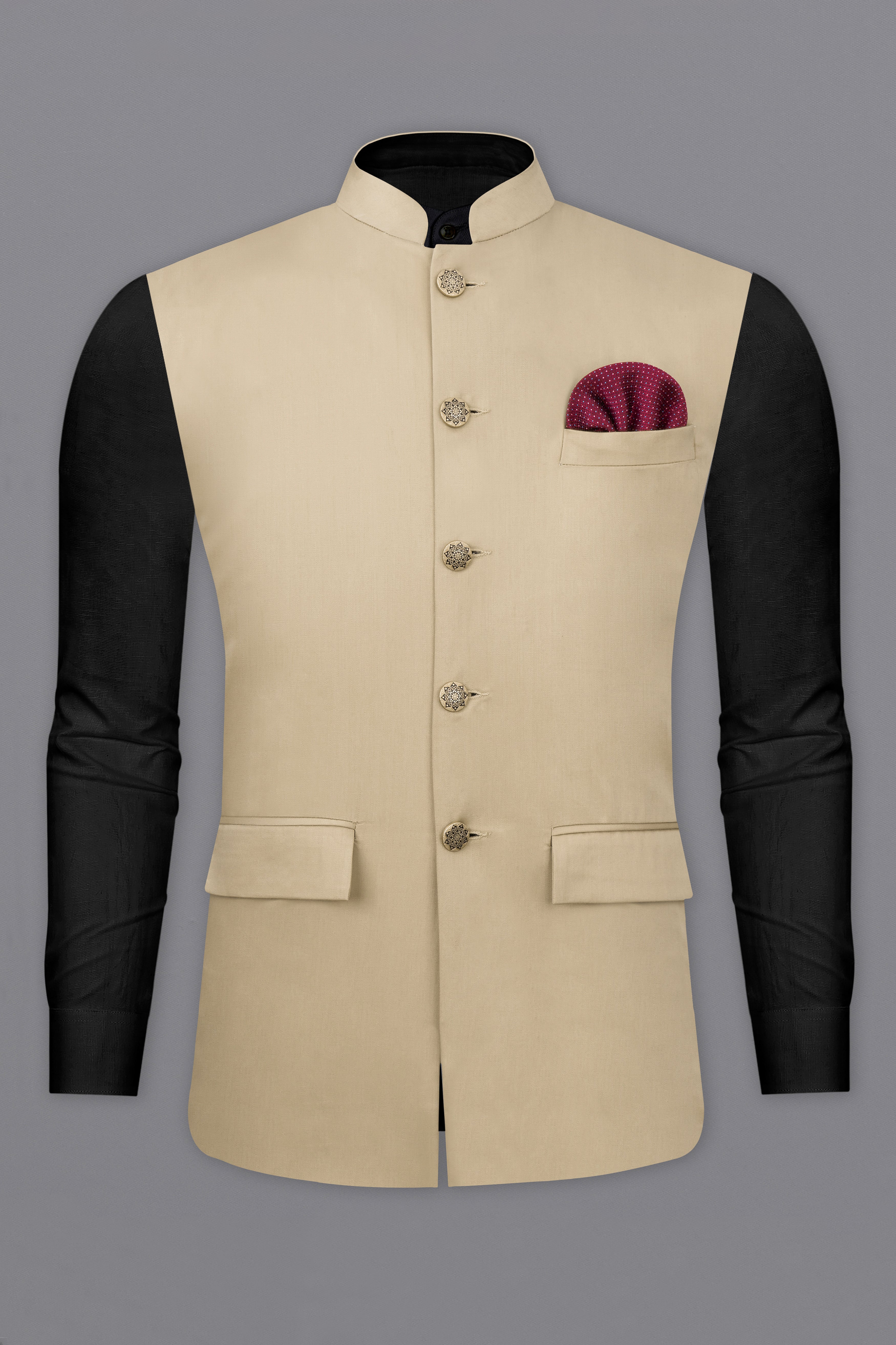 Hazelnut Cream Subtle Sheen Wool rich Nehru Jacket