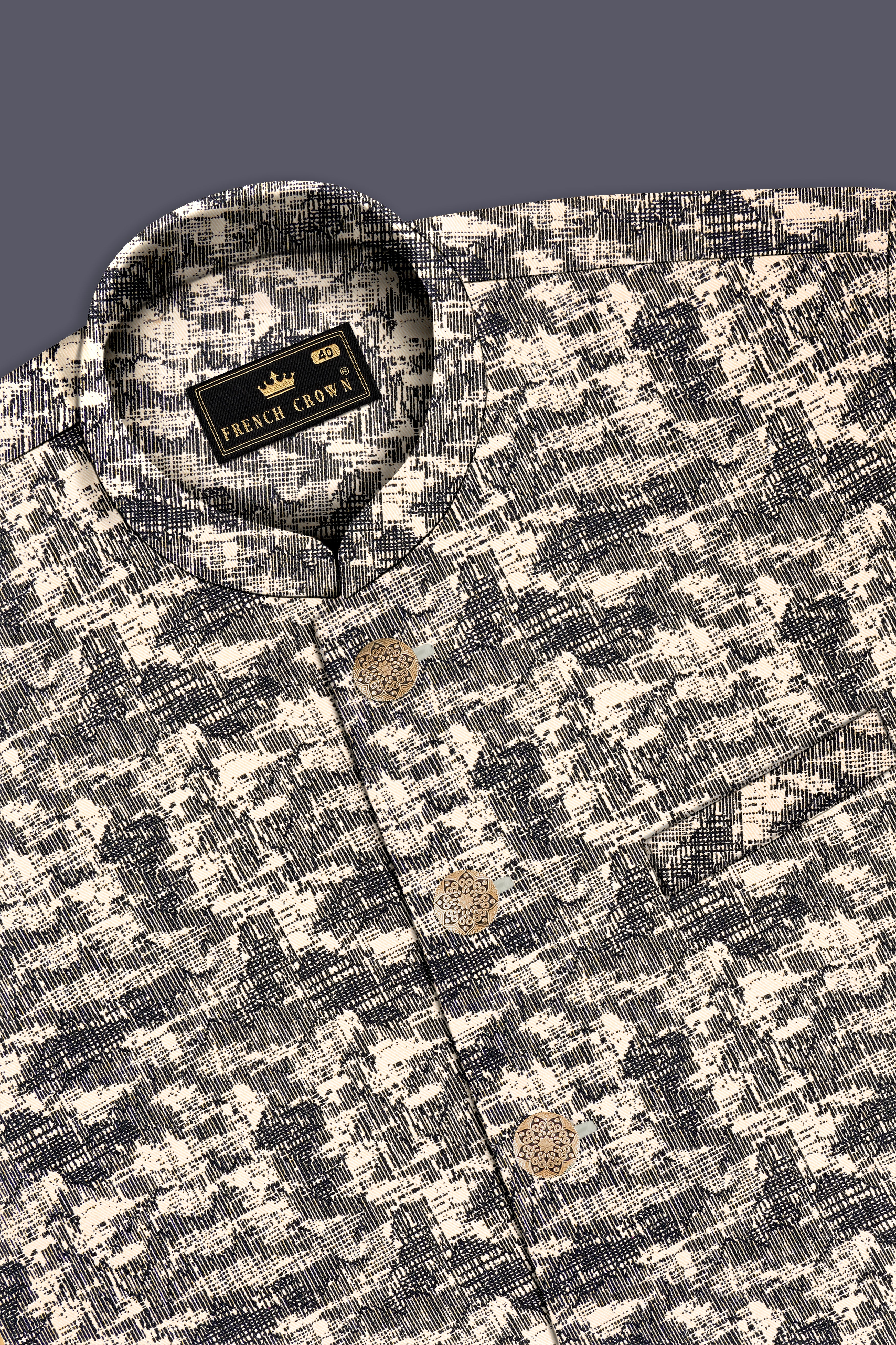 Bastille and Champagne Beige Abstract Printed Nehru Jacket