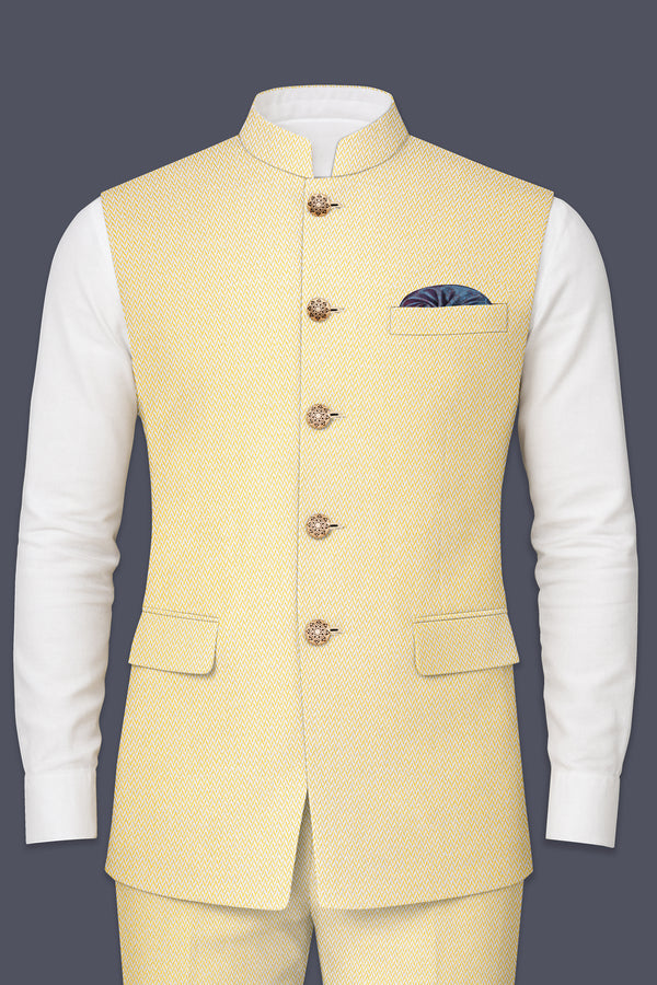Cashmere-Chevron Cream Textured Nehru Jacket