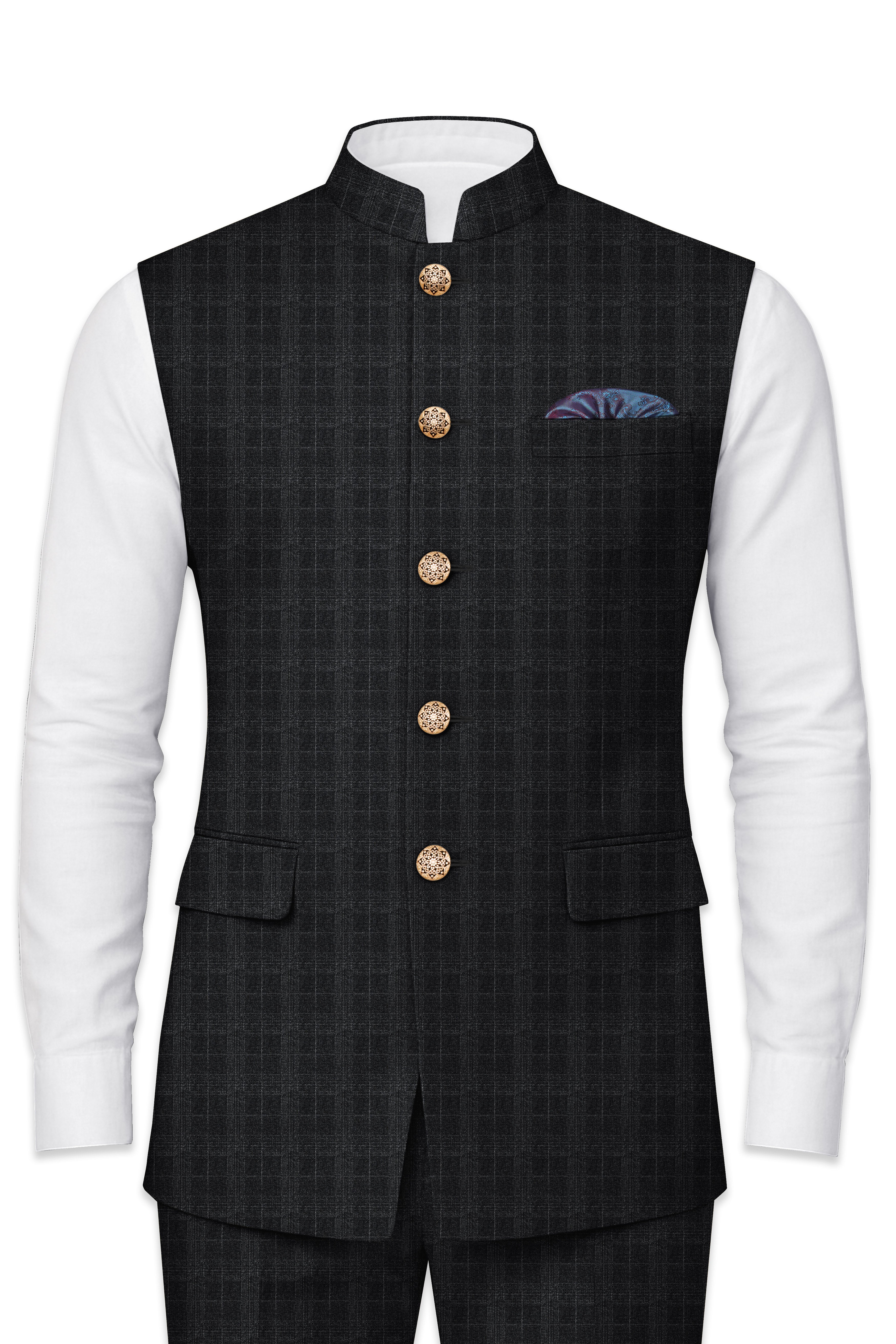 Charcoal Gray Plaid Nahru Jacket